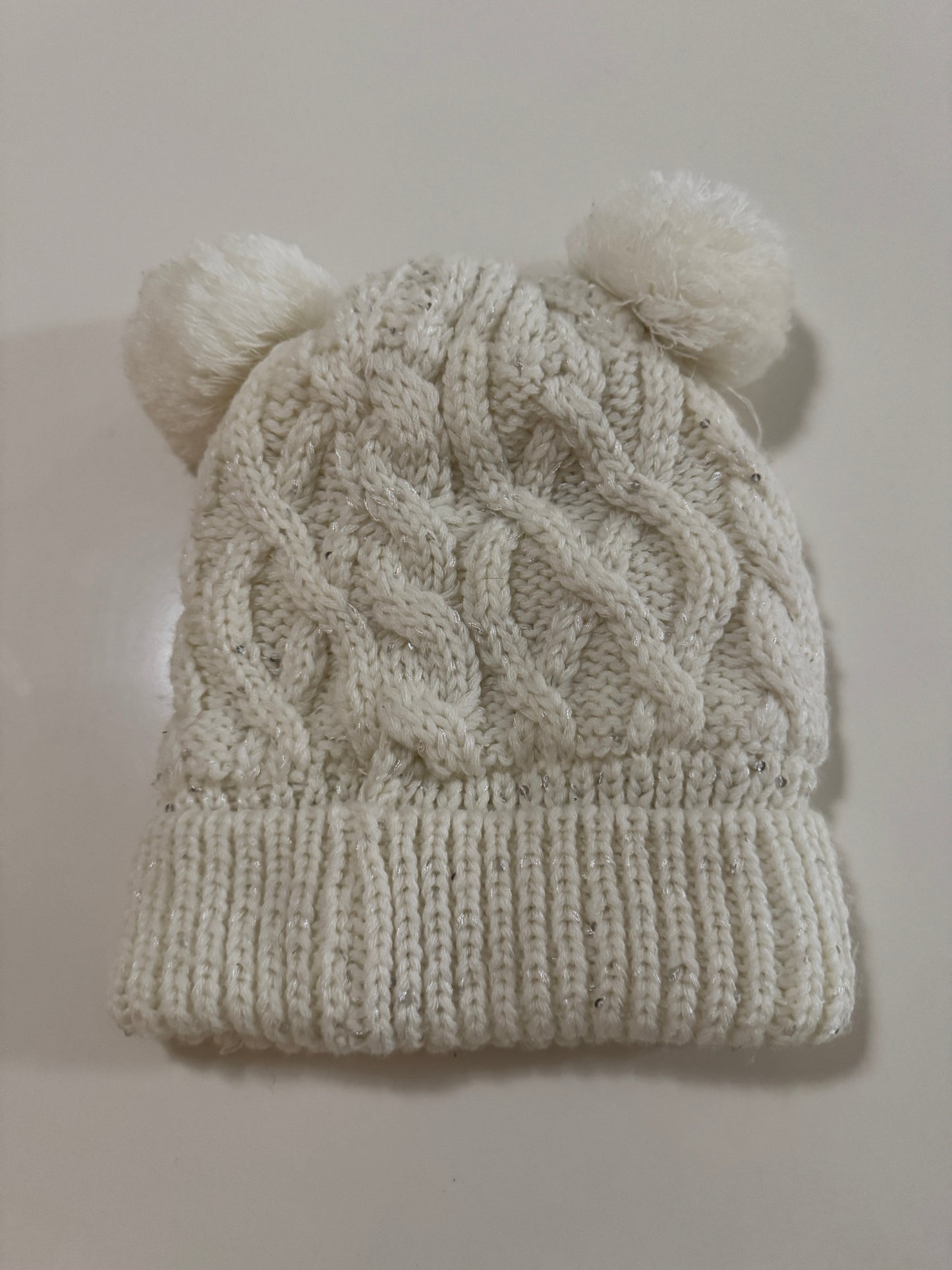 Beanie blanco con lentejuelas plateadas, Unitalla, Mujer