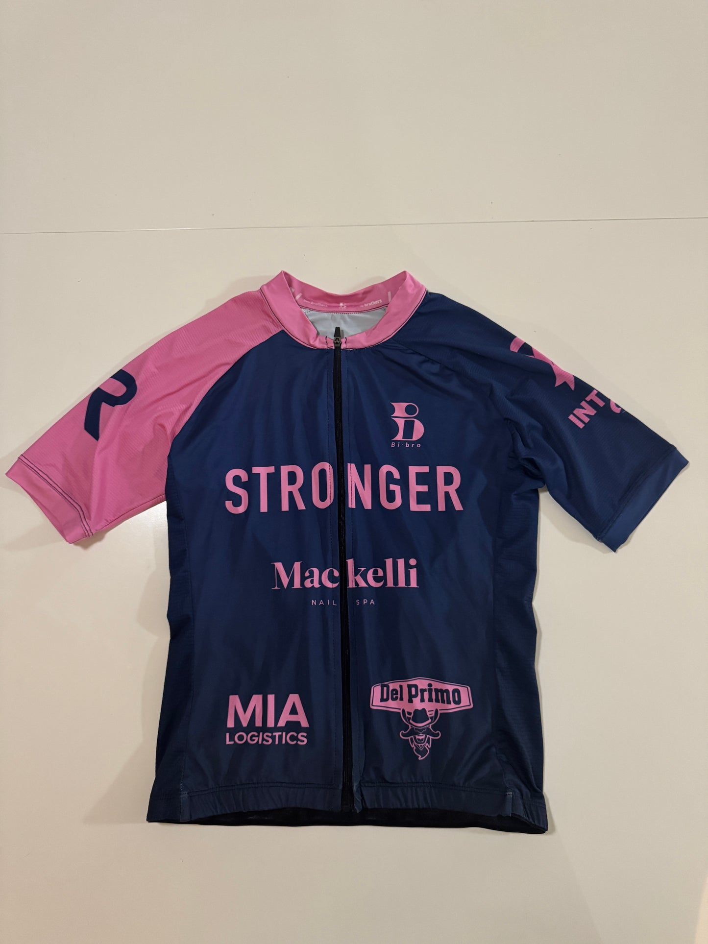 Playera de ciclismo, brandeada. Azul con rosa, Talla S, Mujer