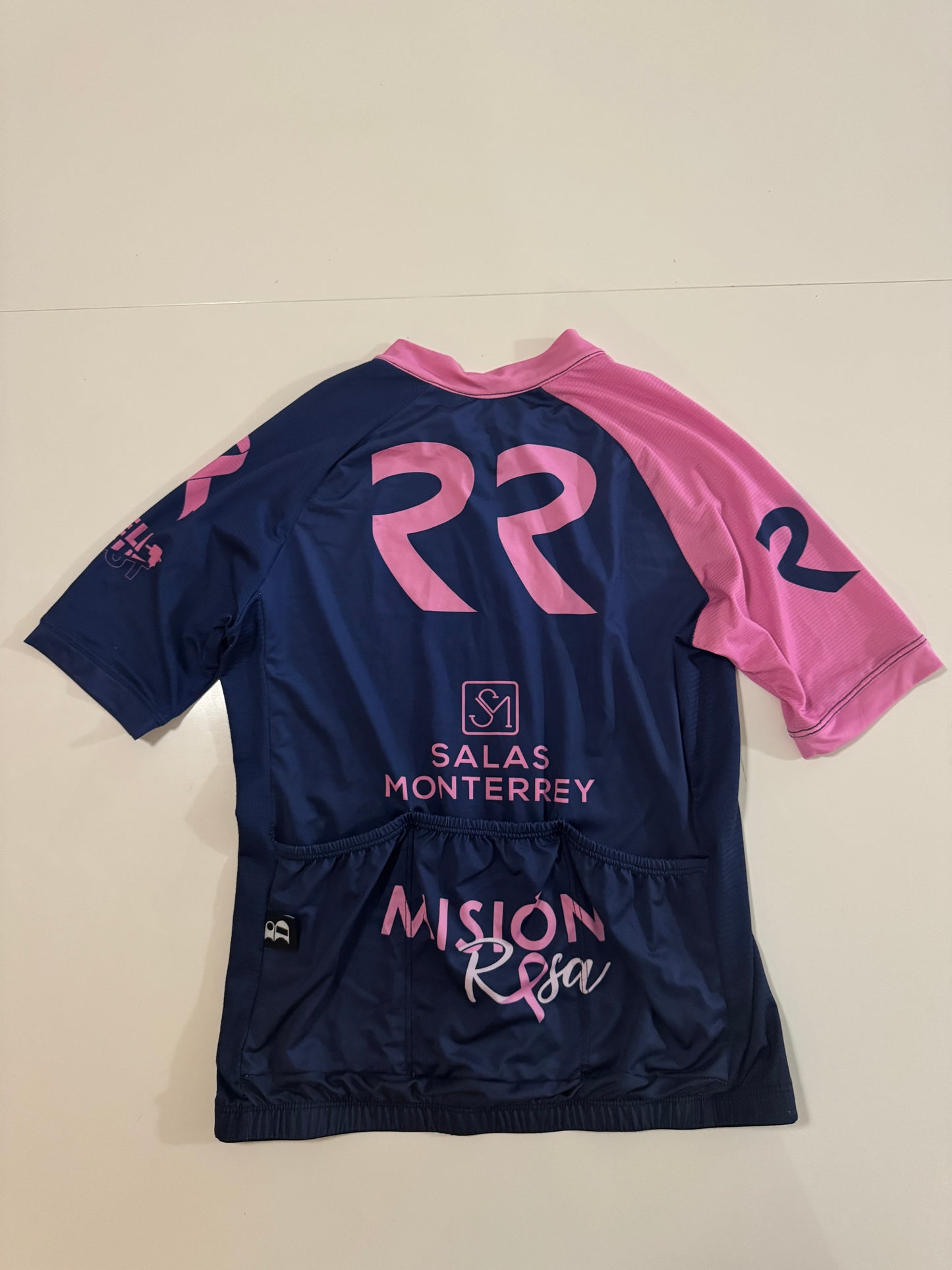 Playera de ciclismo, brandeada. Azul con rosa, Talla S, Mujer