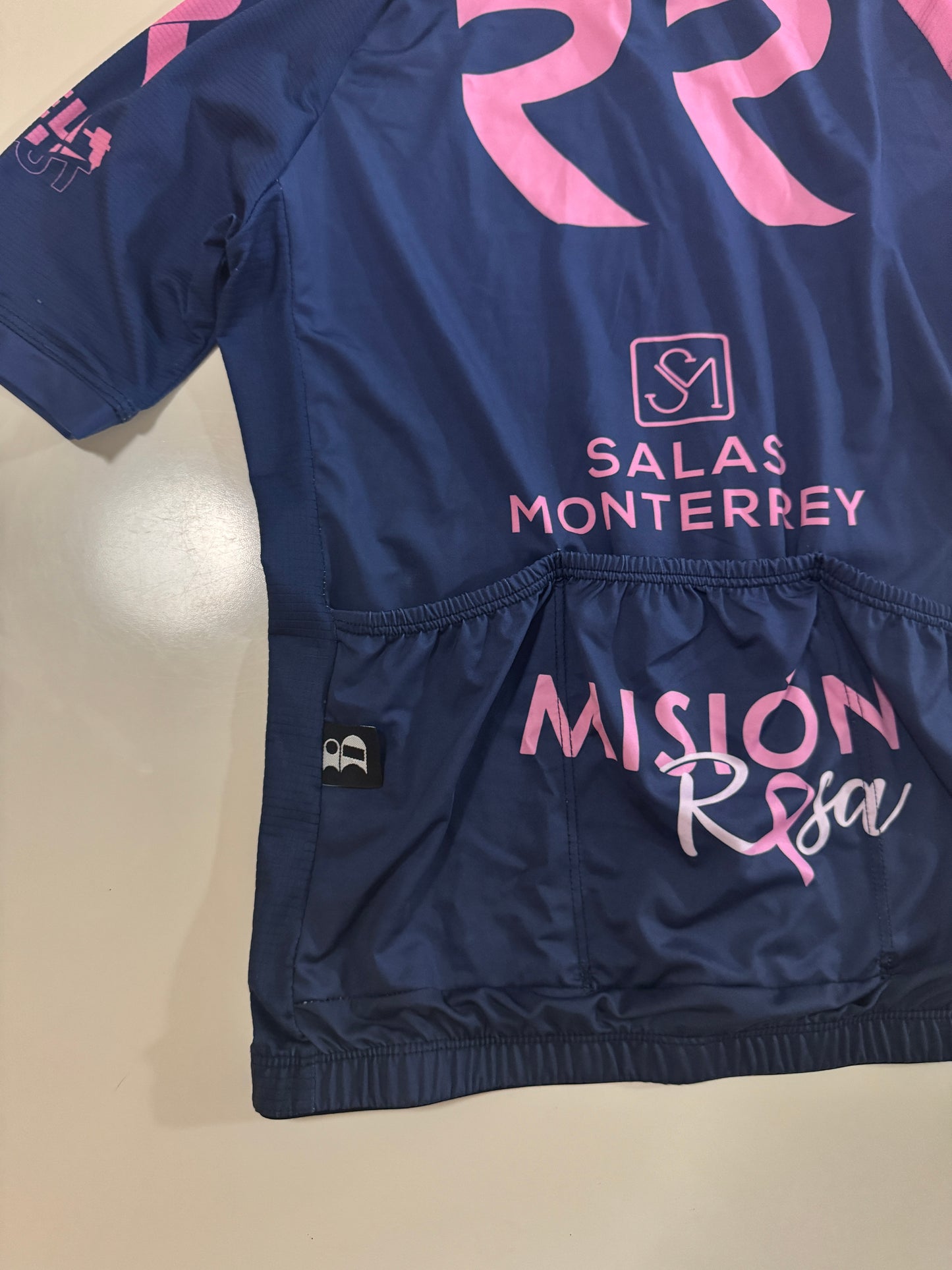 Playera de ciclismo, brandeada. Azul con rosa, Talla S, Mujer