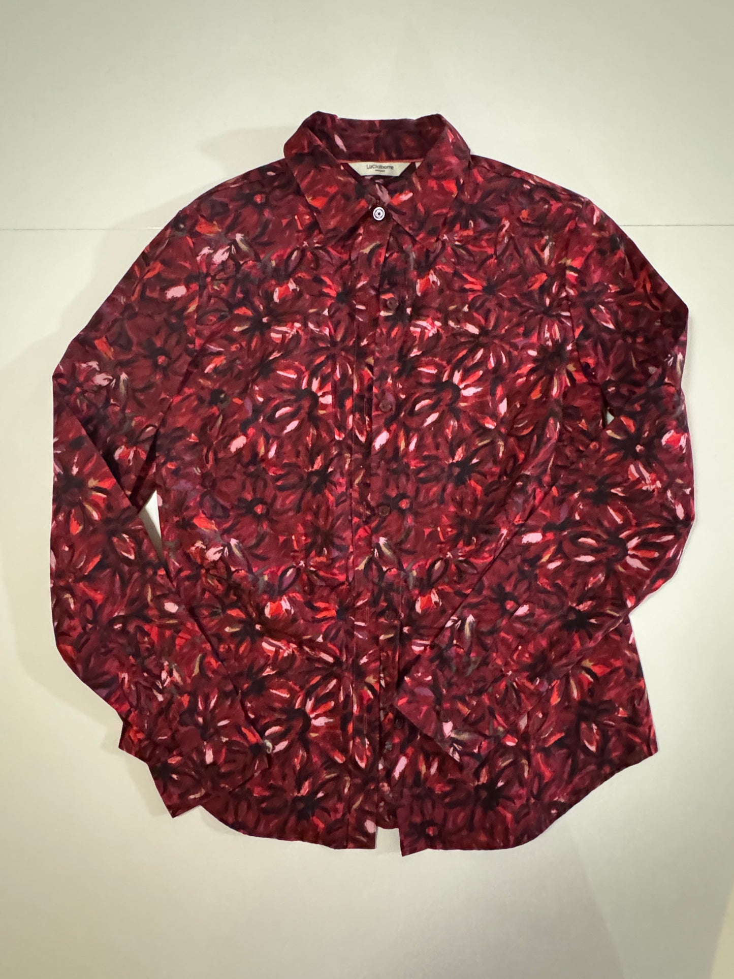Camisa roja estampada de flores, Talla 6, S-M(reducido), Mujer