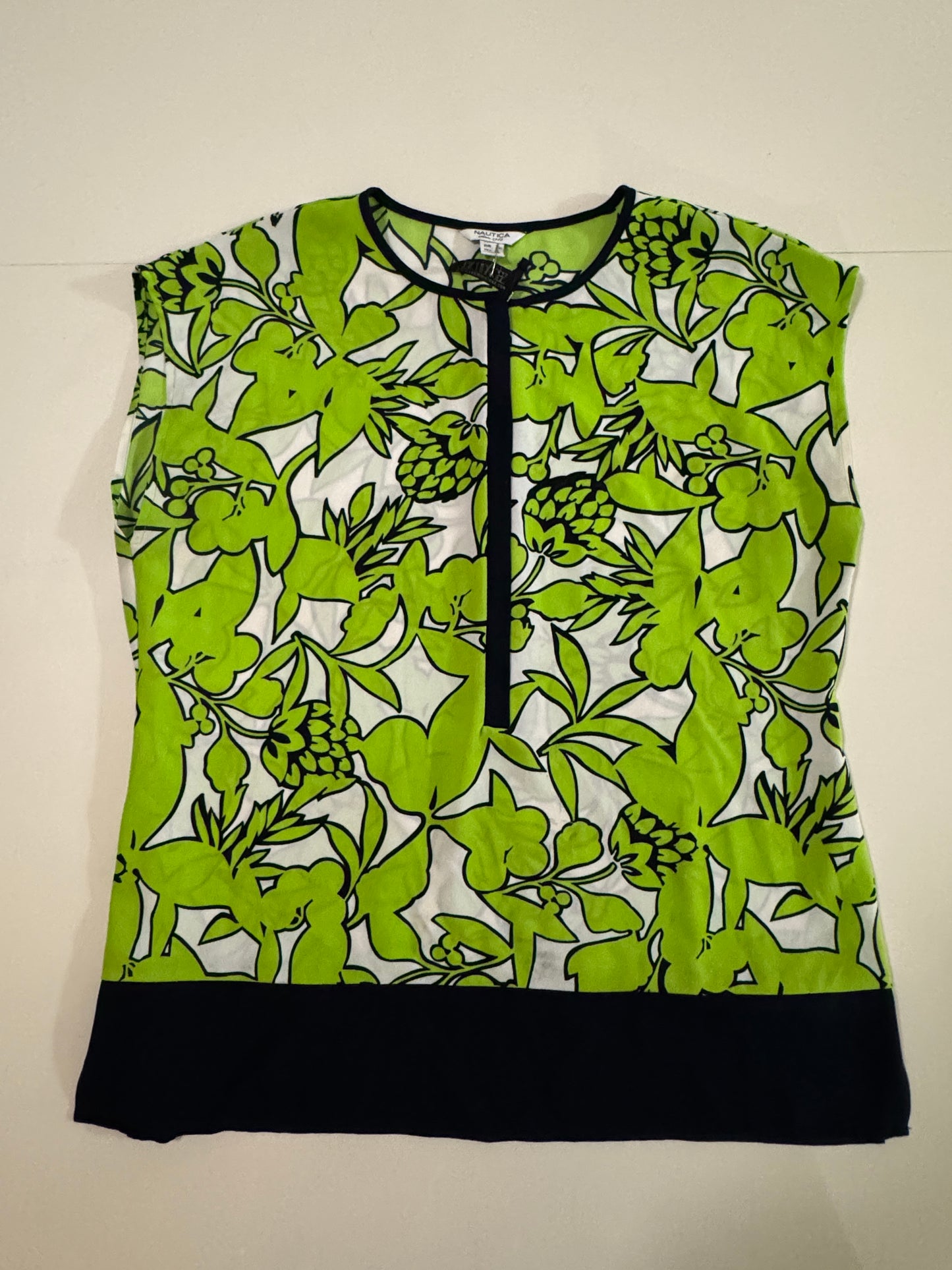Blusa estampada verde con cierre al frente, Talla M usa, L Mx, Mujer