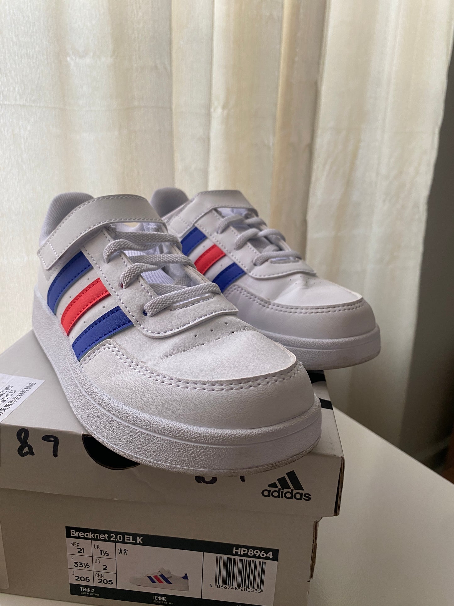 Tenis blancos Breaknet 2.0 El K,Talla 21 Mx, 2Us, Niño