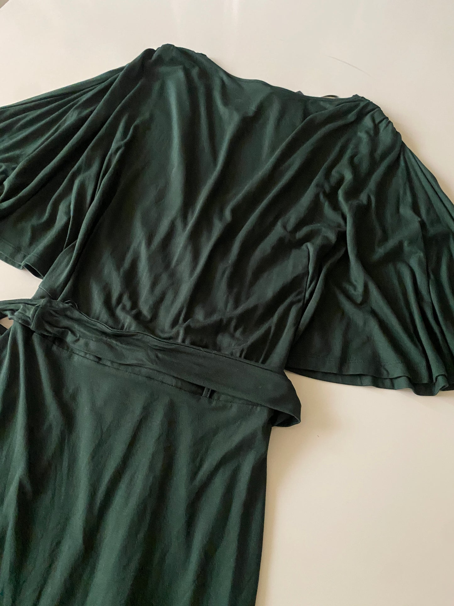 Vestido verde manga muercielago, stretch, Talla S, Mujer