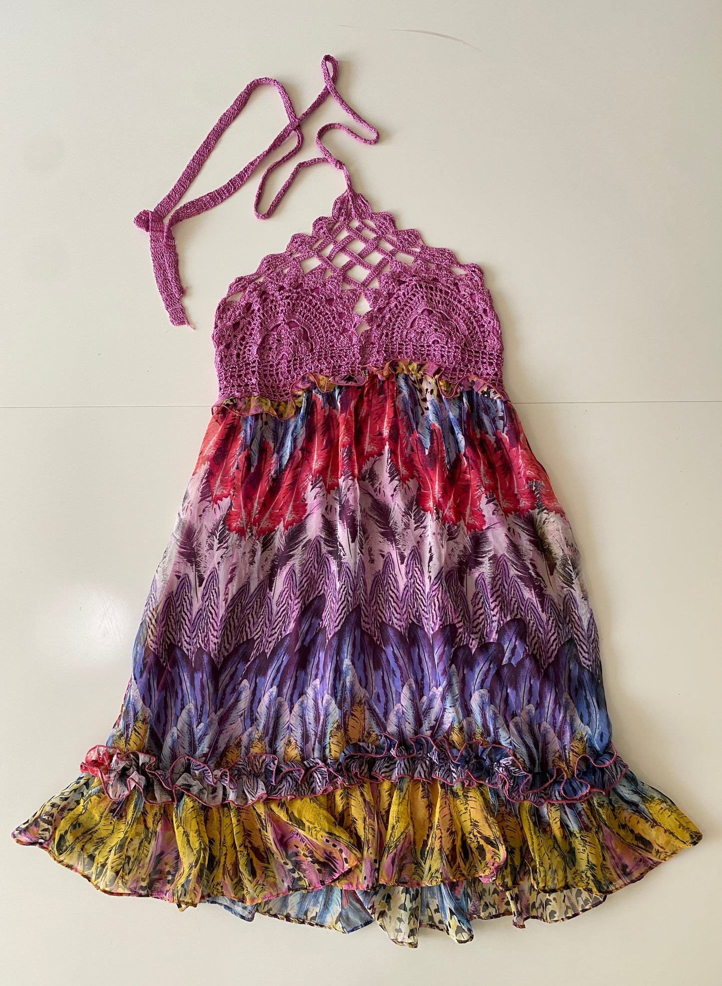 Vestido estampado con top tejido, Talla M