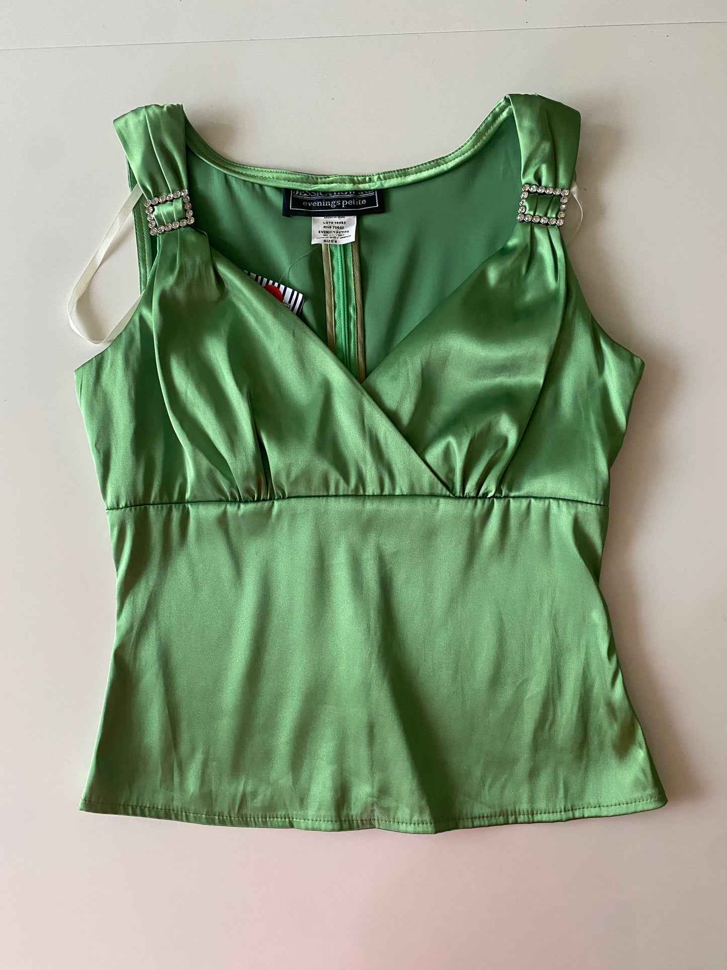 Blusa verde de saten, Talla 6, M, Mujer