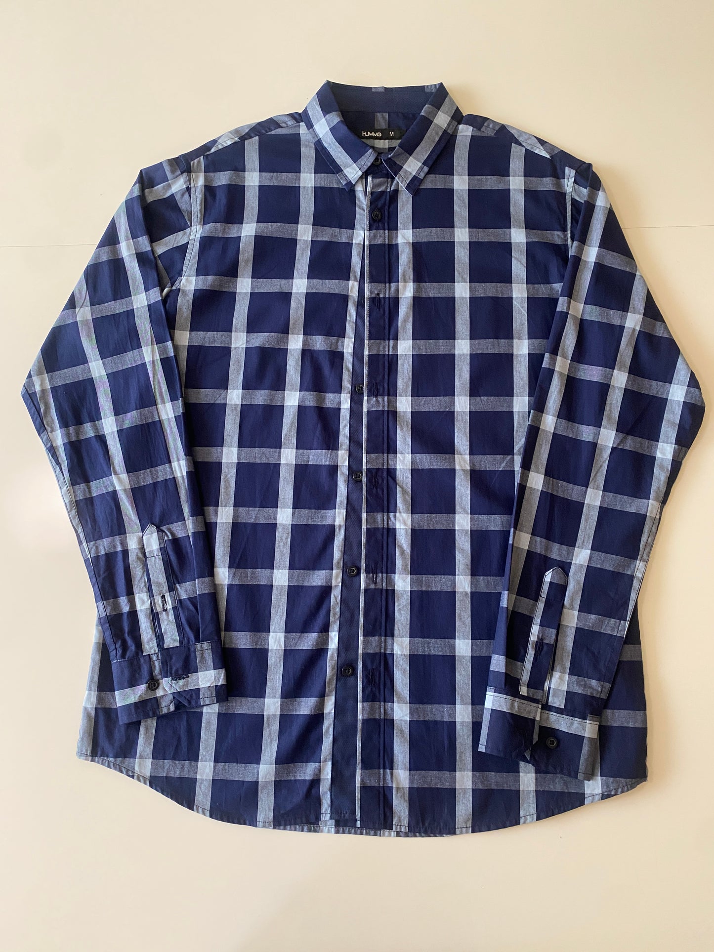 Camisa estampada cuadros azul, Talla M, Hombre