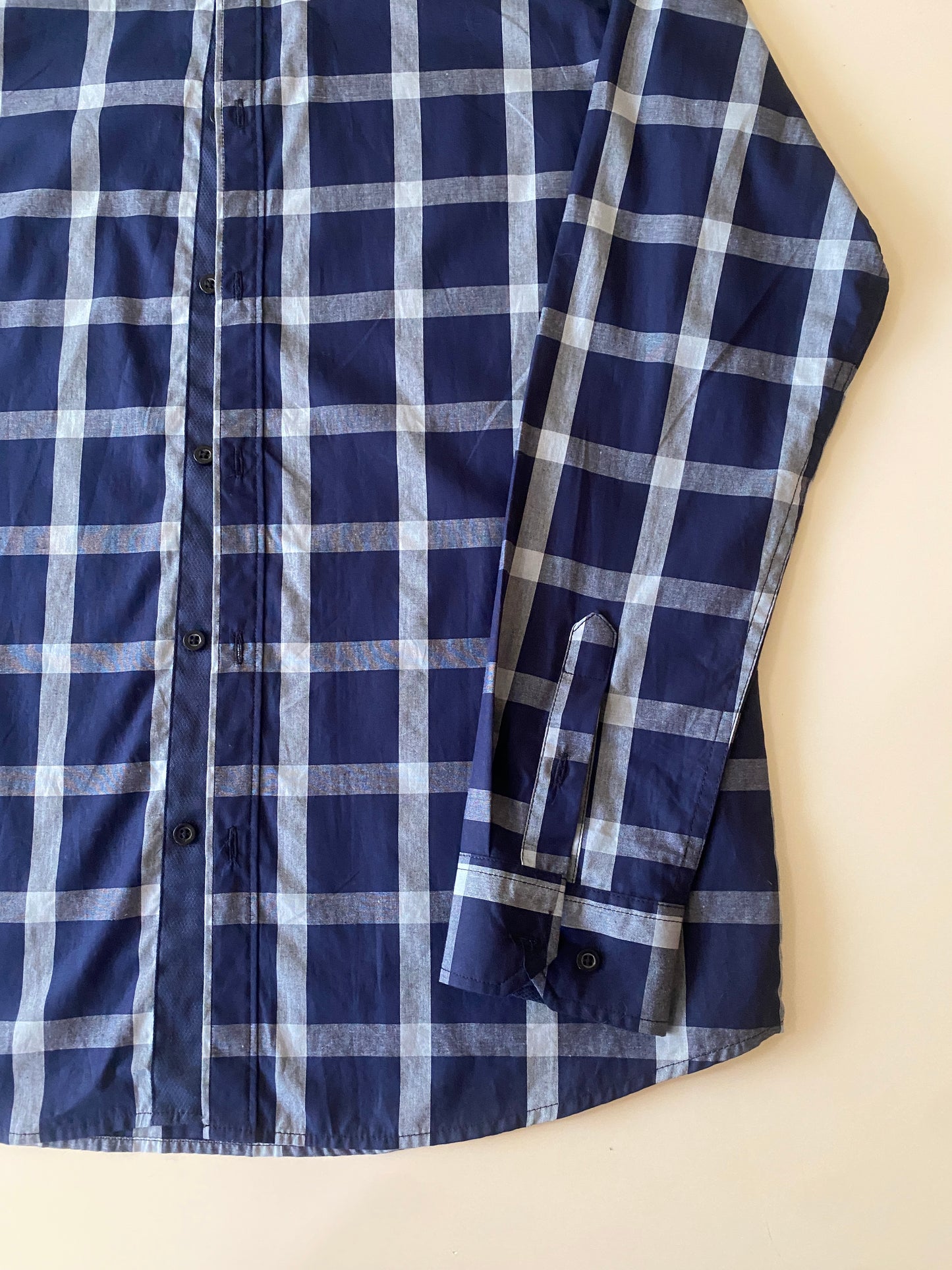 Camisa estampada cuadros azul, Talla M, Hombre
