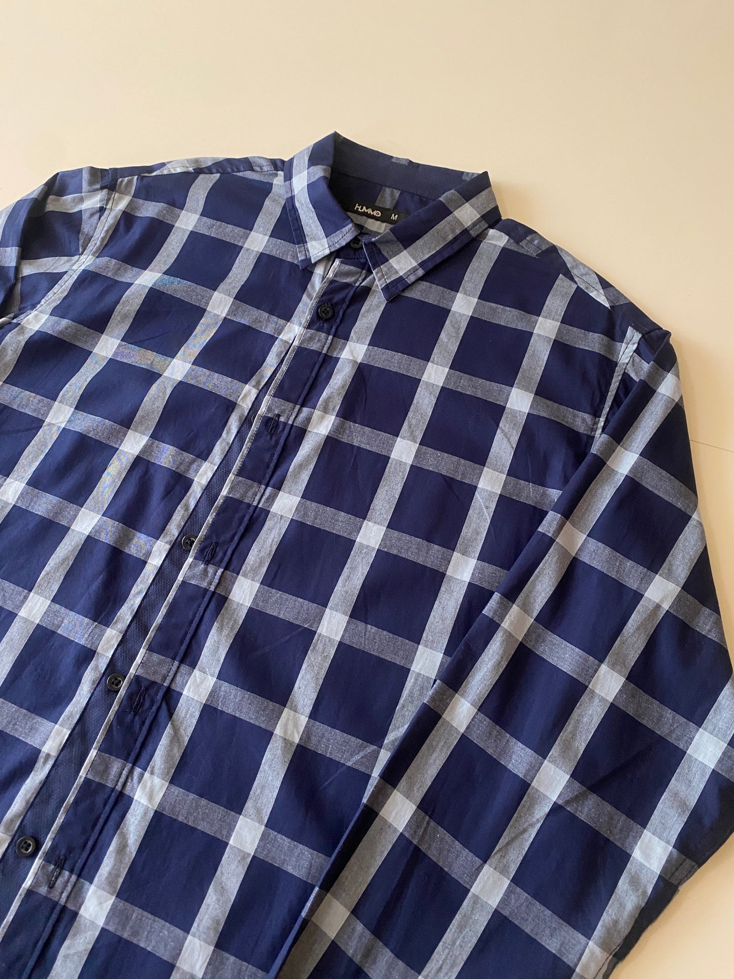 Camisa estampada cuadros azul, Talla M, Hombre