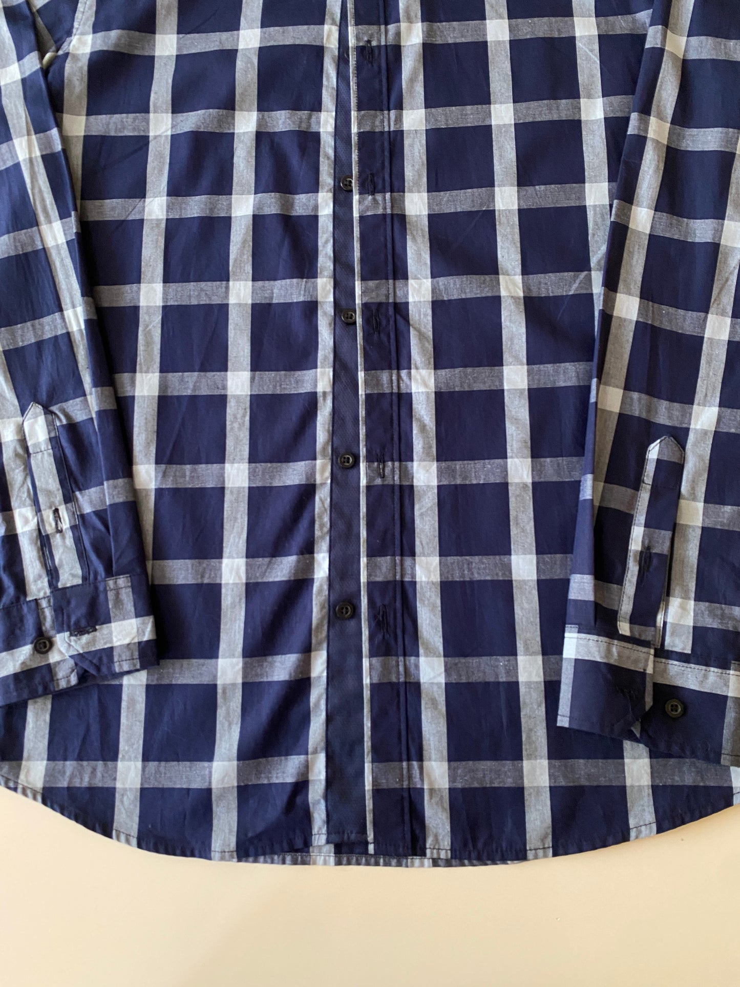 Camisa estampada cuadros azul, Talla M, Hombre
