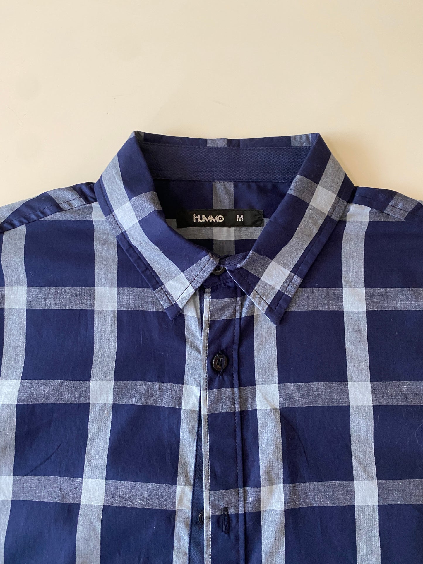 Camisa estampada cuadros azul, Talla M, Hombre
