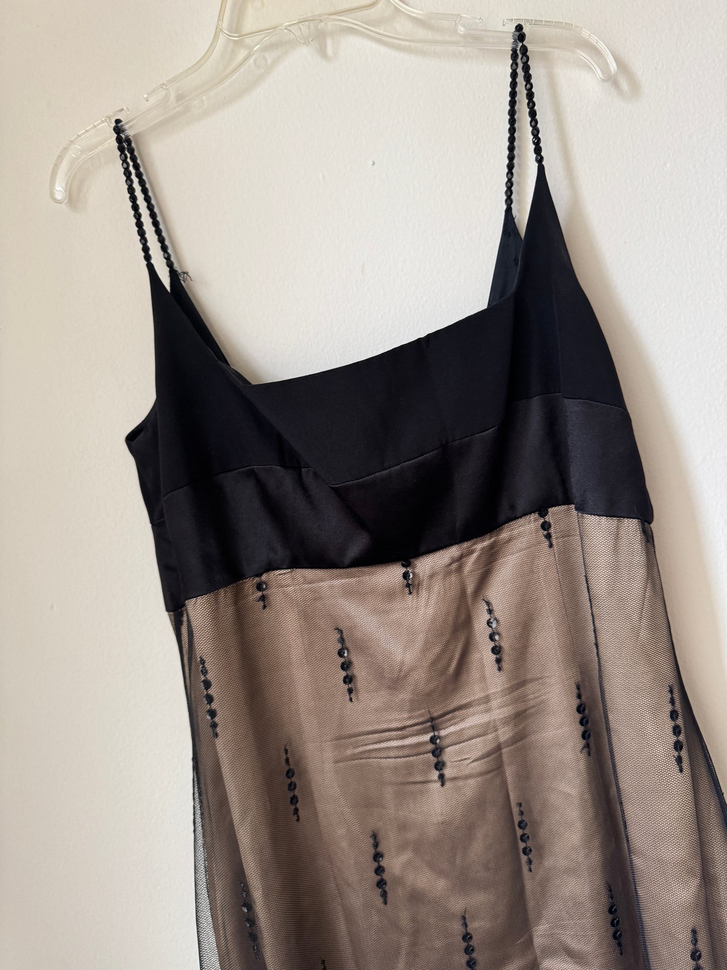 Vestido de fiesta negro con falda de tul, Talla 10 Usa, M, Mujer, After Five by Sully Bonnellly