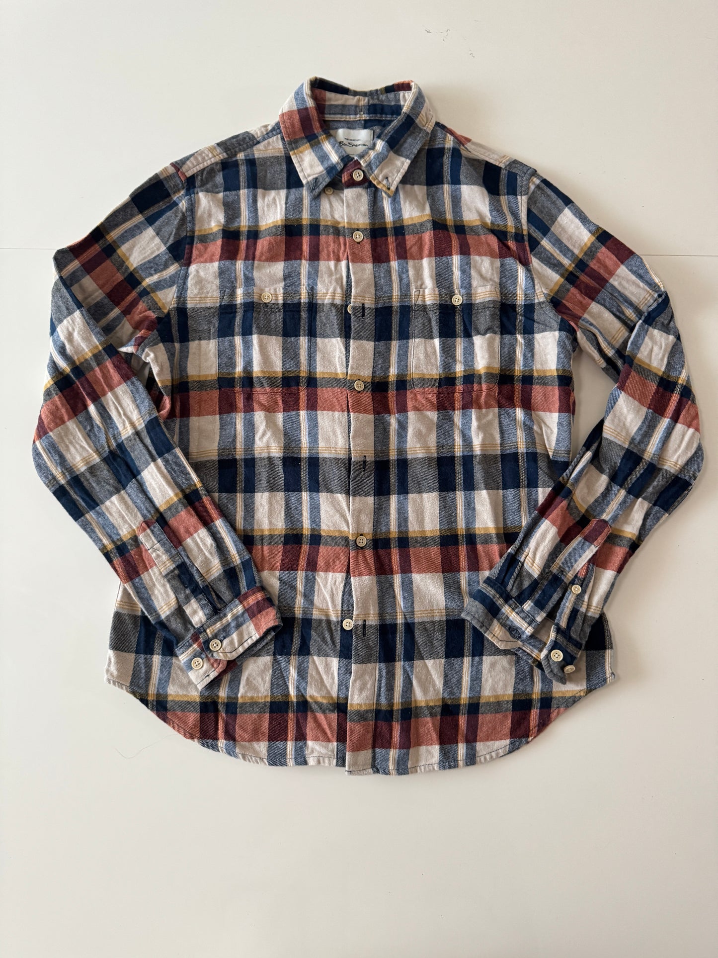 Camisa de franela beige con cuadros, Talla M, Hombre, The original Ben Sherman