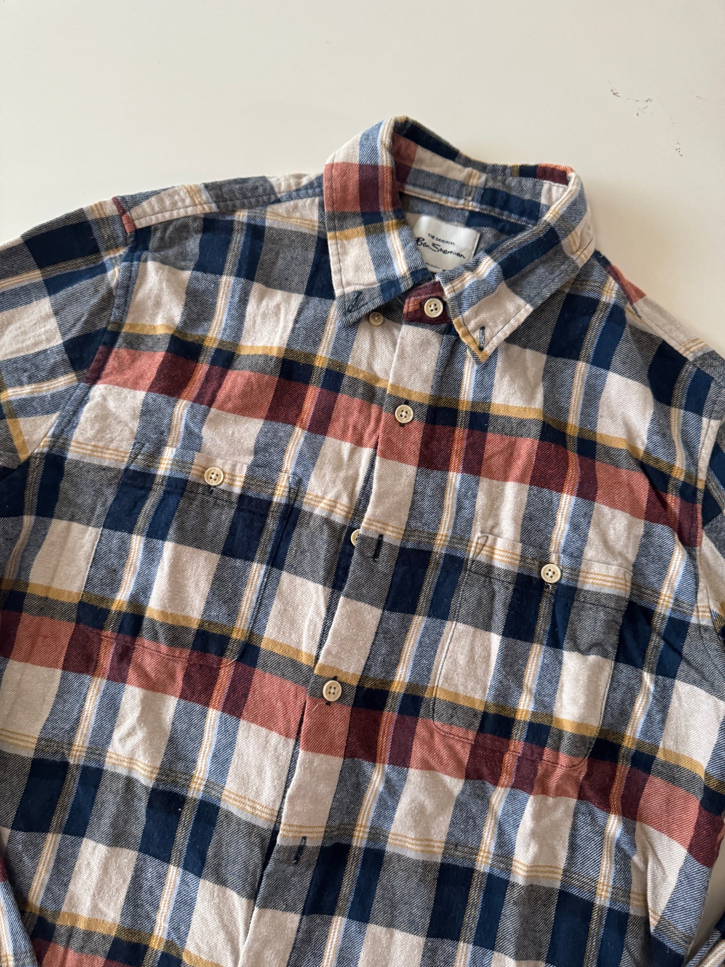 Camisa de franela beige con cuadros, Talla M, Hombre, The original Ben Sherman
