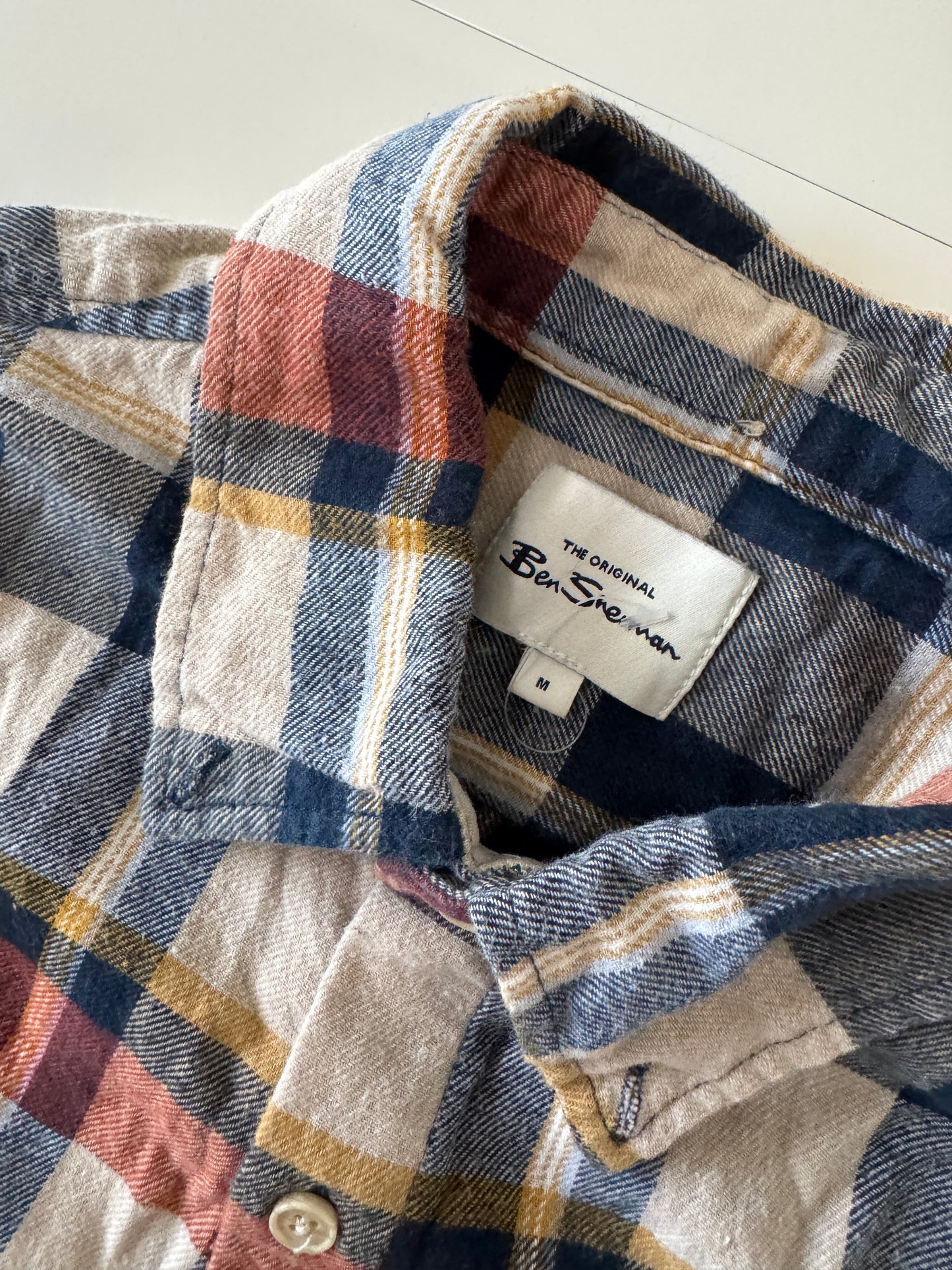Camisa de franela beige con cuadros, Talla M, Hombre, The original Ben Sherman