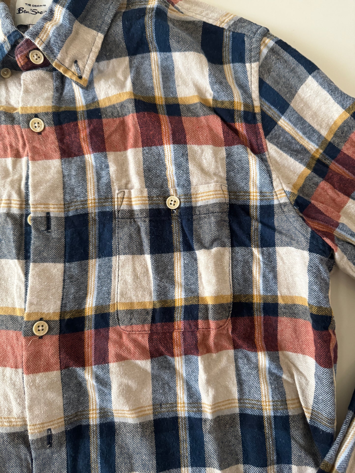 Camisa de franela beige con cuadros, Talla M, Hombre, The original Ben Sherman
