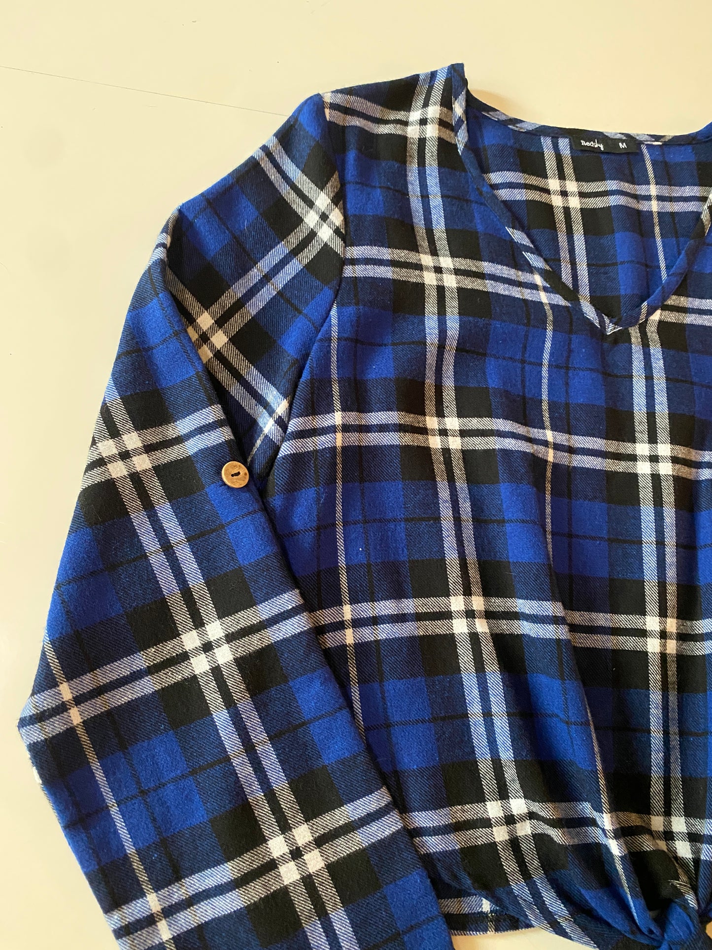 Blusa estampada cuadros, Talla M, Mujer
