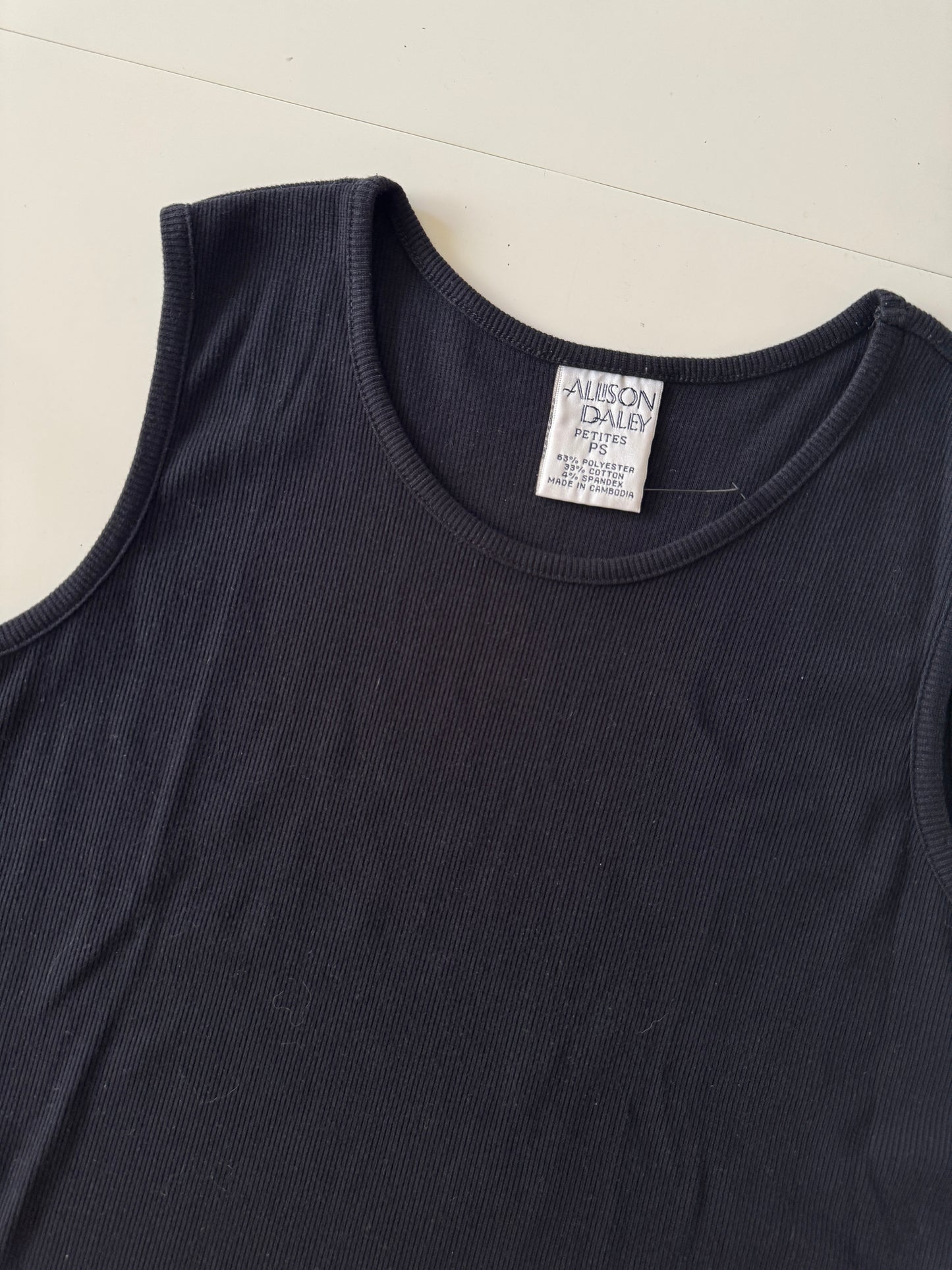 Blusa acanalada vintage negra, Talla S petite, Mujer, Allison Daley