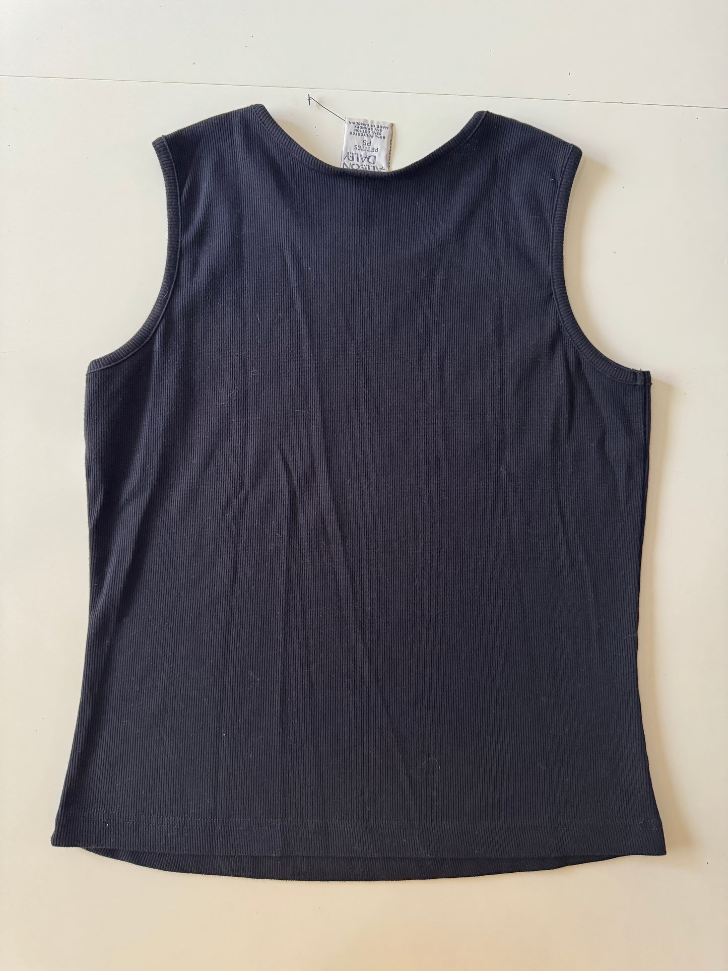 Blusa acanalada vintage negra, Talla S petite, Mujer, Allison Daley