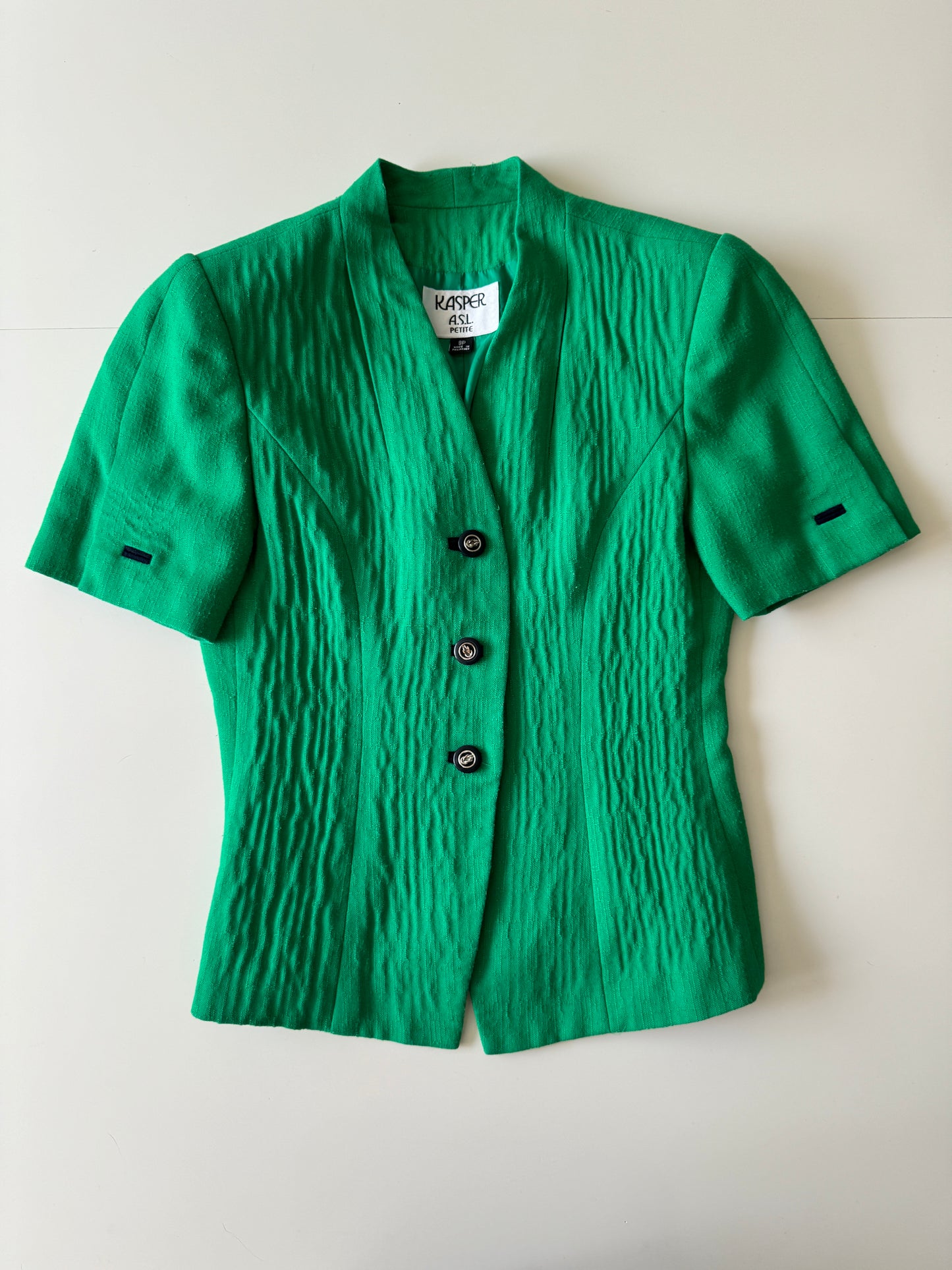 Blazer verde, manga corta, Talla 8P, M, Mujer