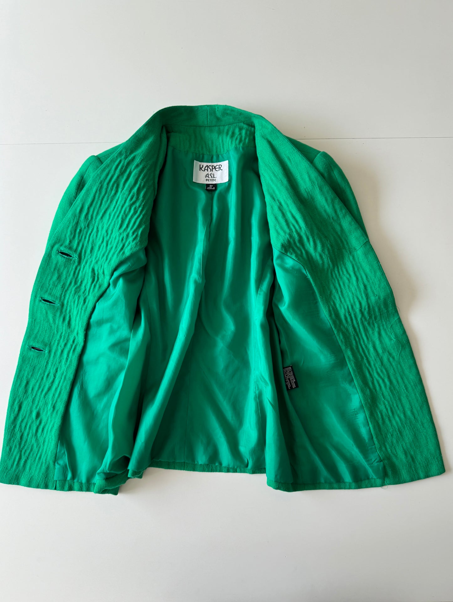 Blazer verde, manga corta, Talla 8P, M, Mujer