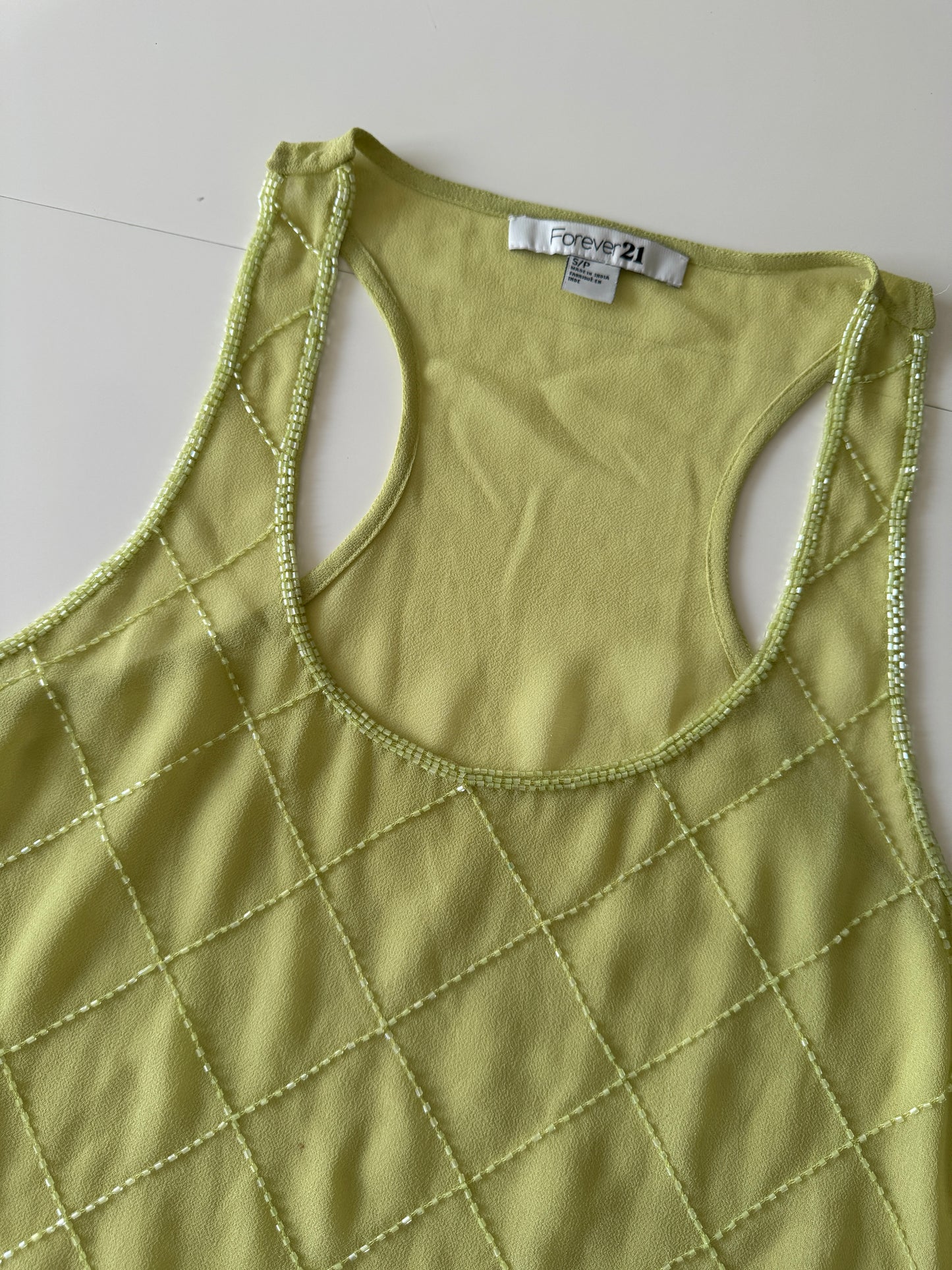 Top bordado verde limon, Talla S, Mujer