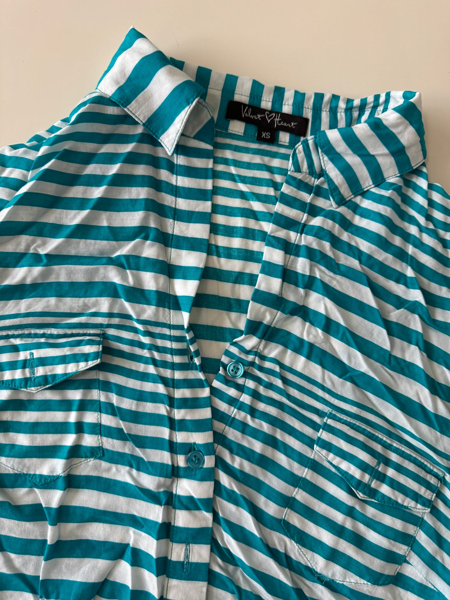Camisa rayas turquesas, Talla XS, Mujer