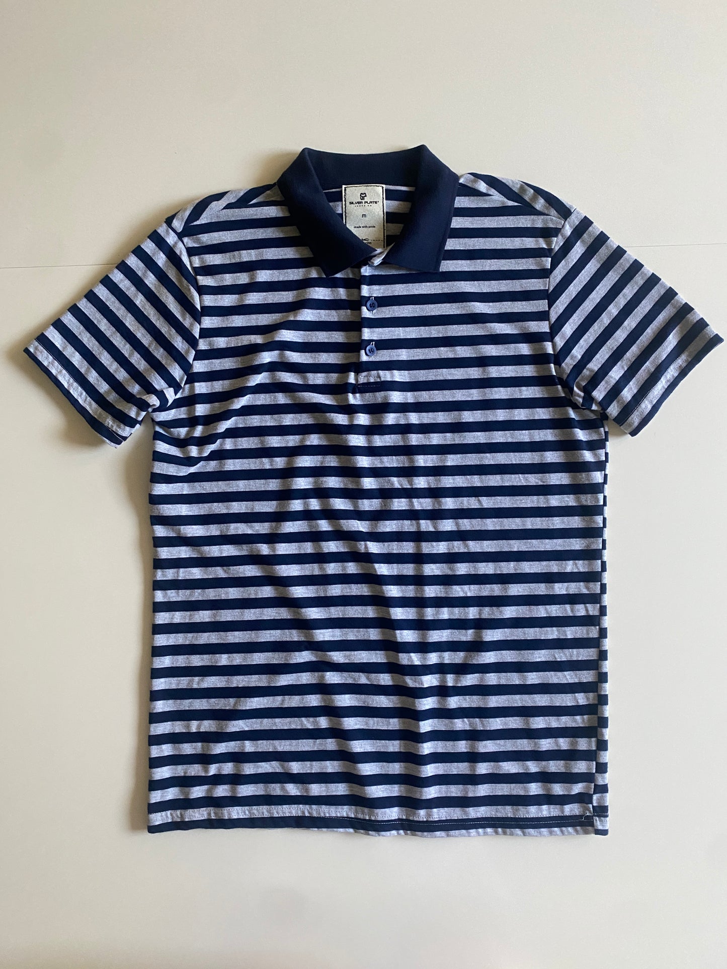 Polo gris a rayas, Talla M, Hombre