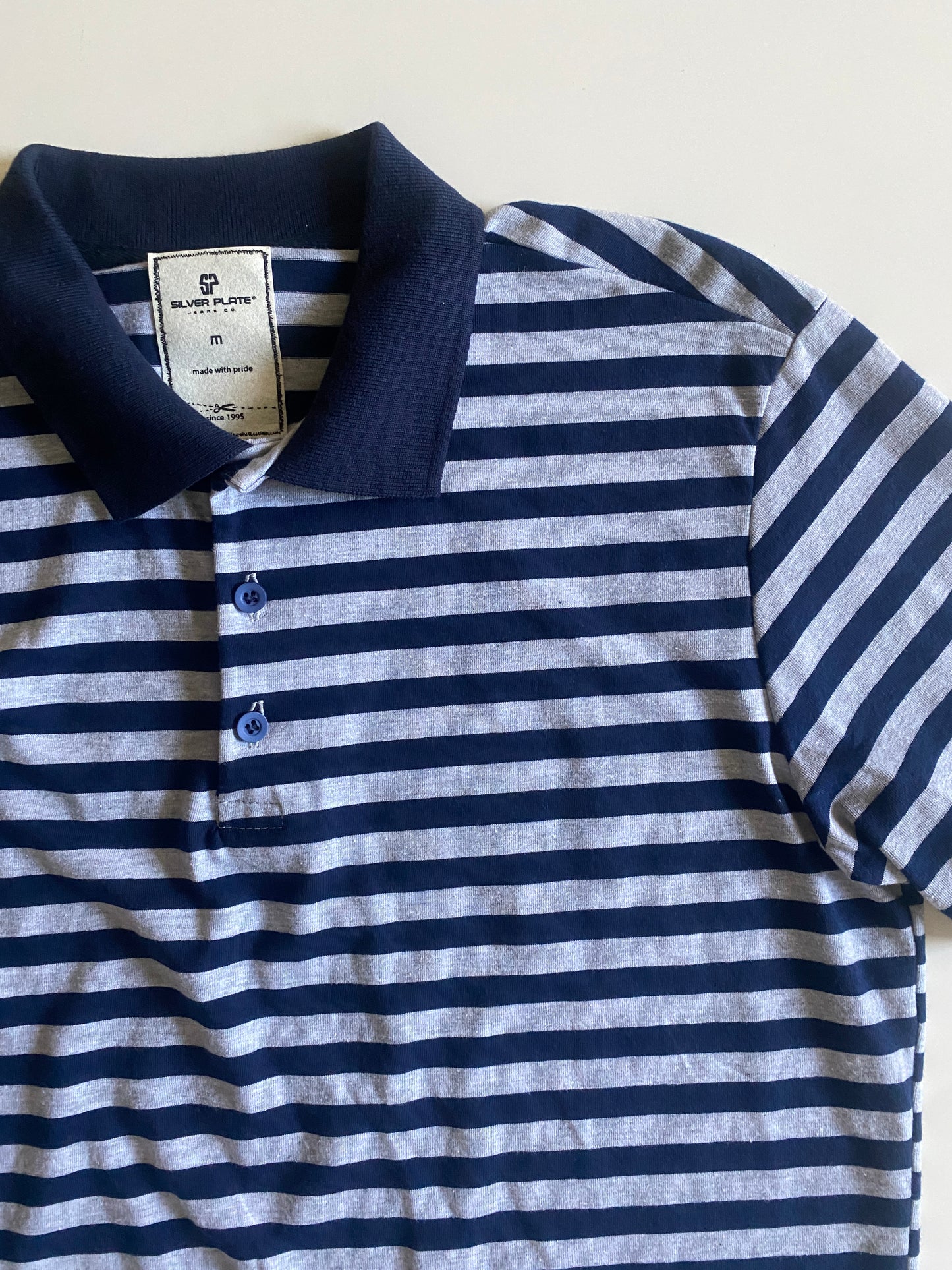 Polo gris a rayas, Talla M, Hombre