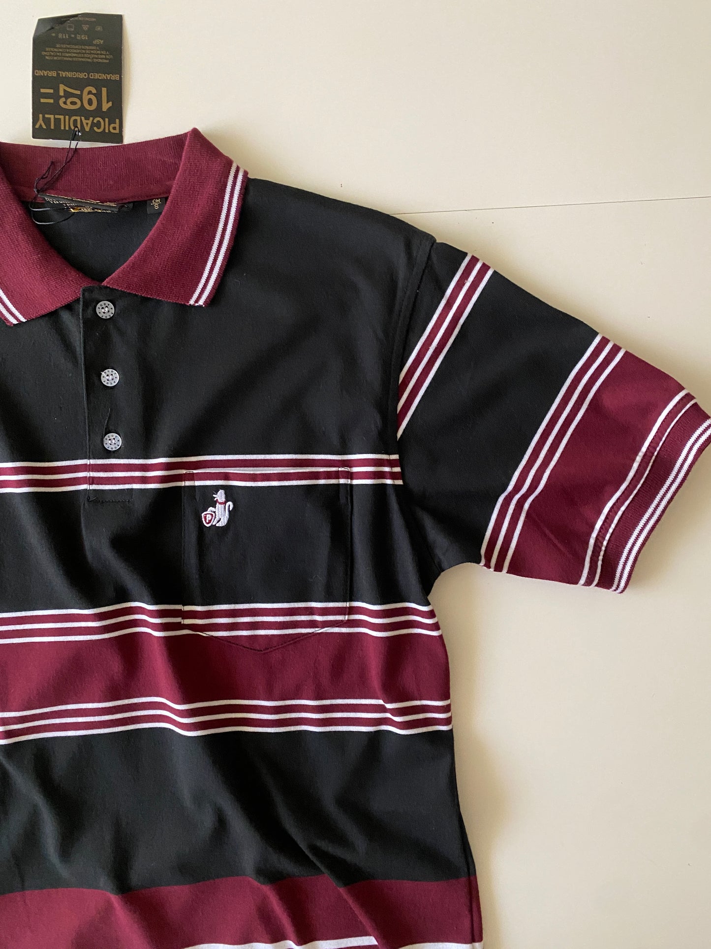 Polo de rayas negra, Talla S, Hombre, Picadilly 1967