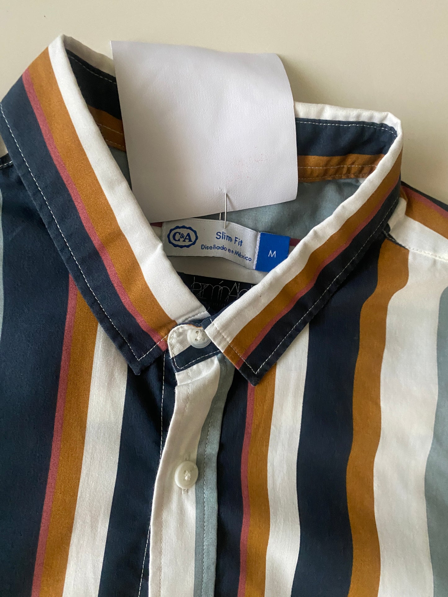Camisa rayas manga corta, Talla M, Hombre