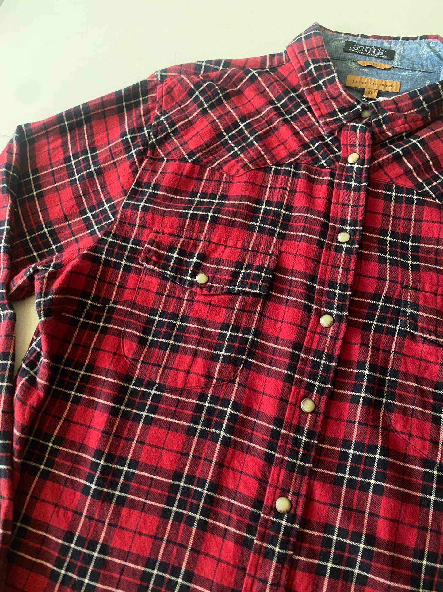 Camisa de cuadros rojos de franela, Talla XL, Mujer