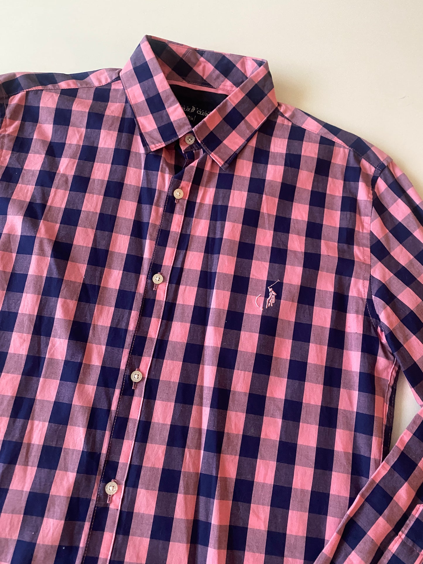 Camisa cuadros rosa con azul, Talla S, 36, Hombre