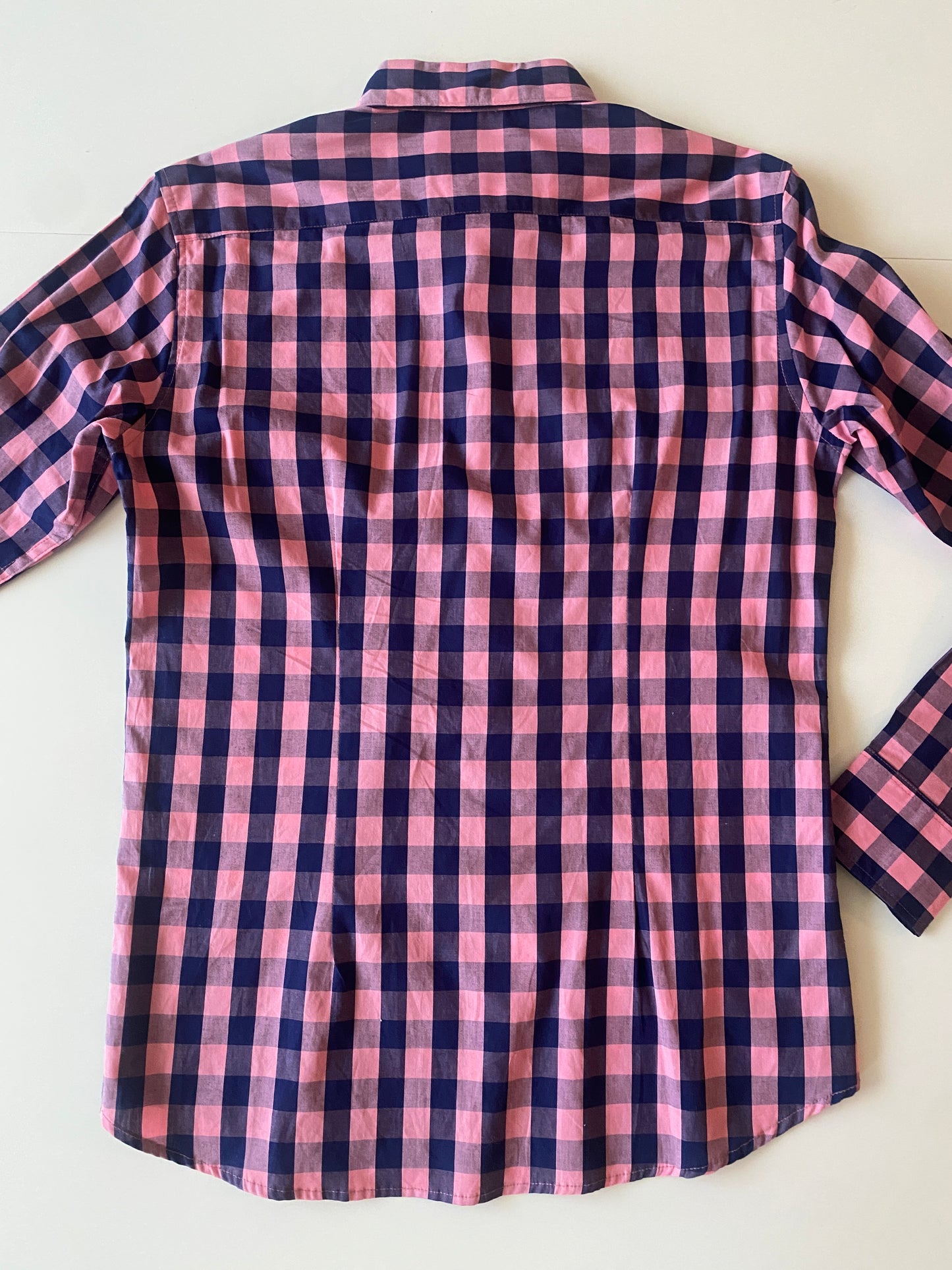Camisa cuadros rosa con azul, Talla S, 36, Hombre