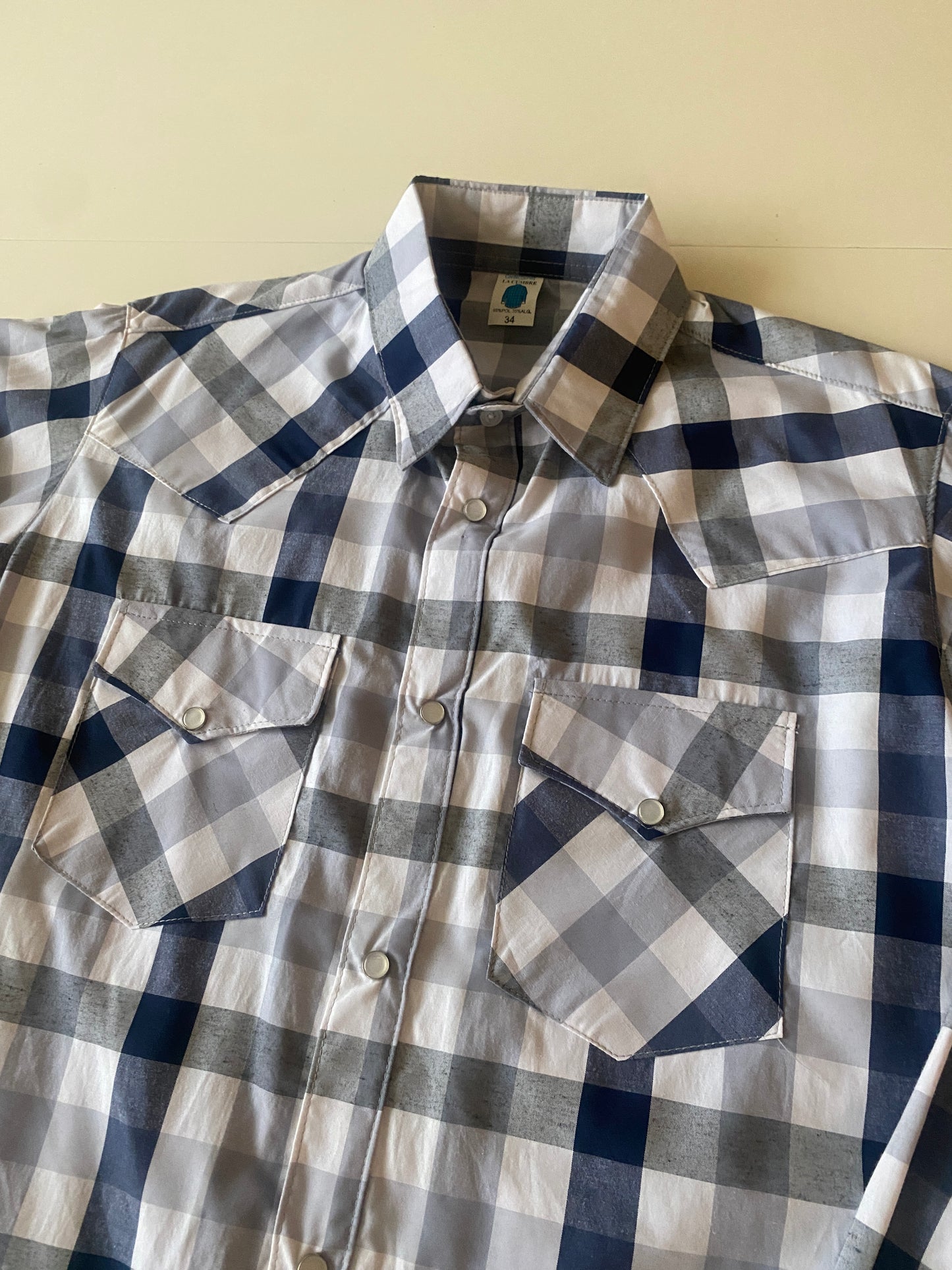 Camisa vaquera de cuadros grises, Talla M, 34, Hombre