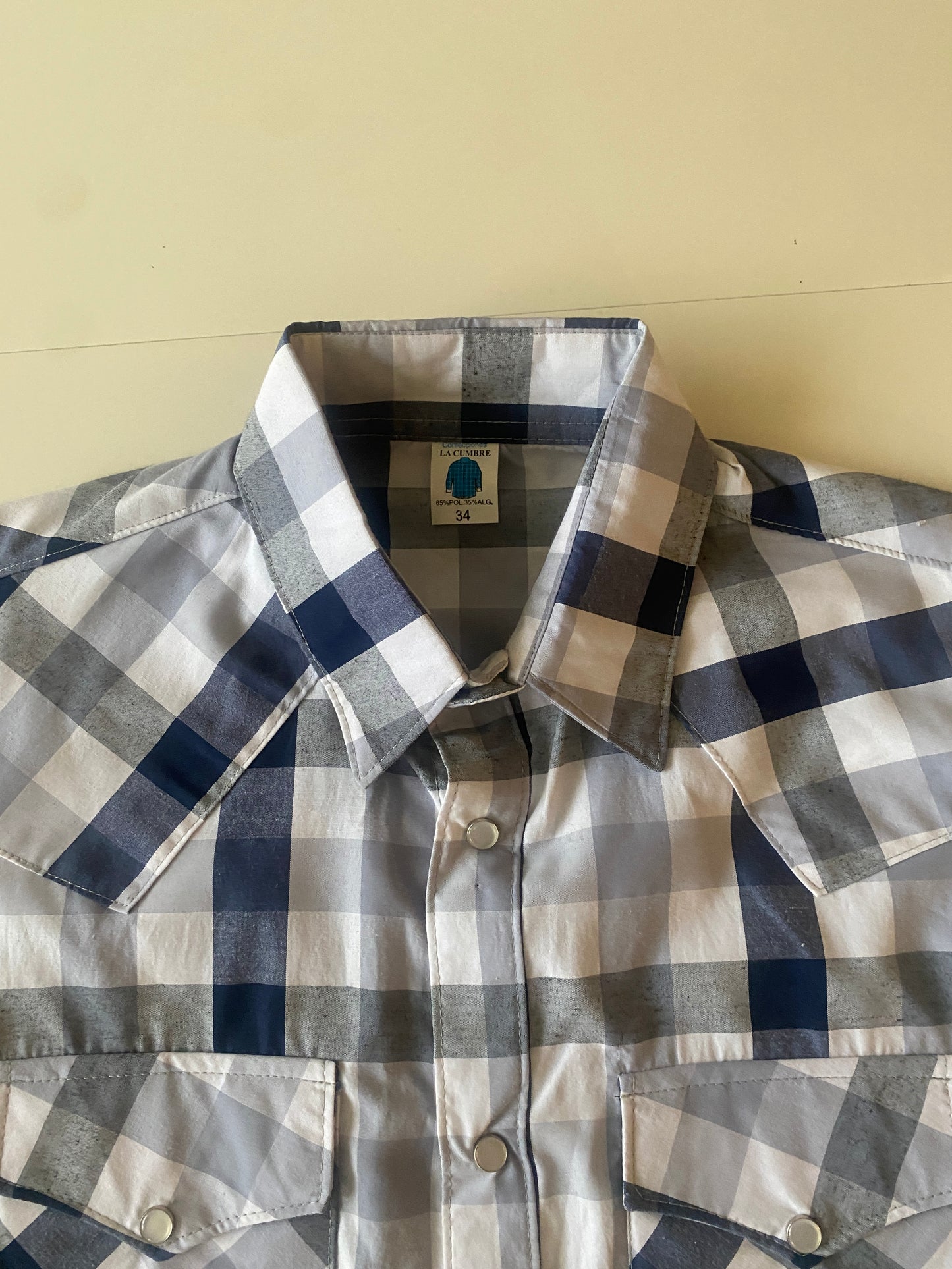 Camisa vaquera de cuadros grises, Talla M, 34, Hombre