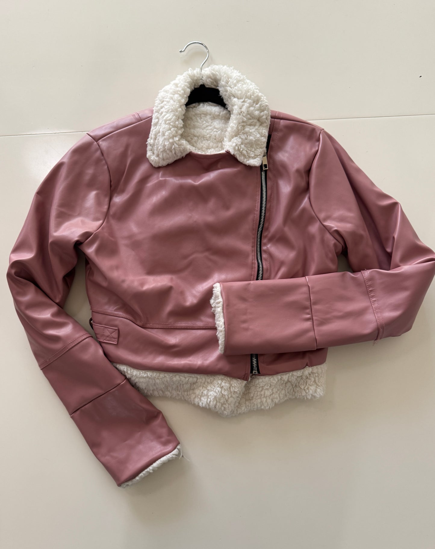Chaqueta de vinipiel rosa, Talla XS, Mujer
