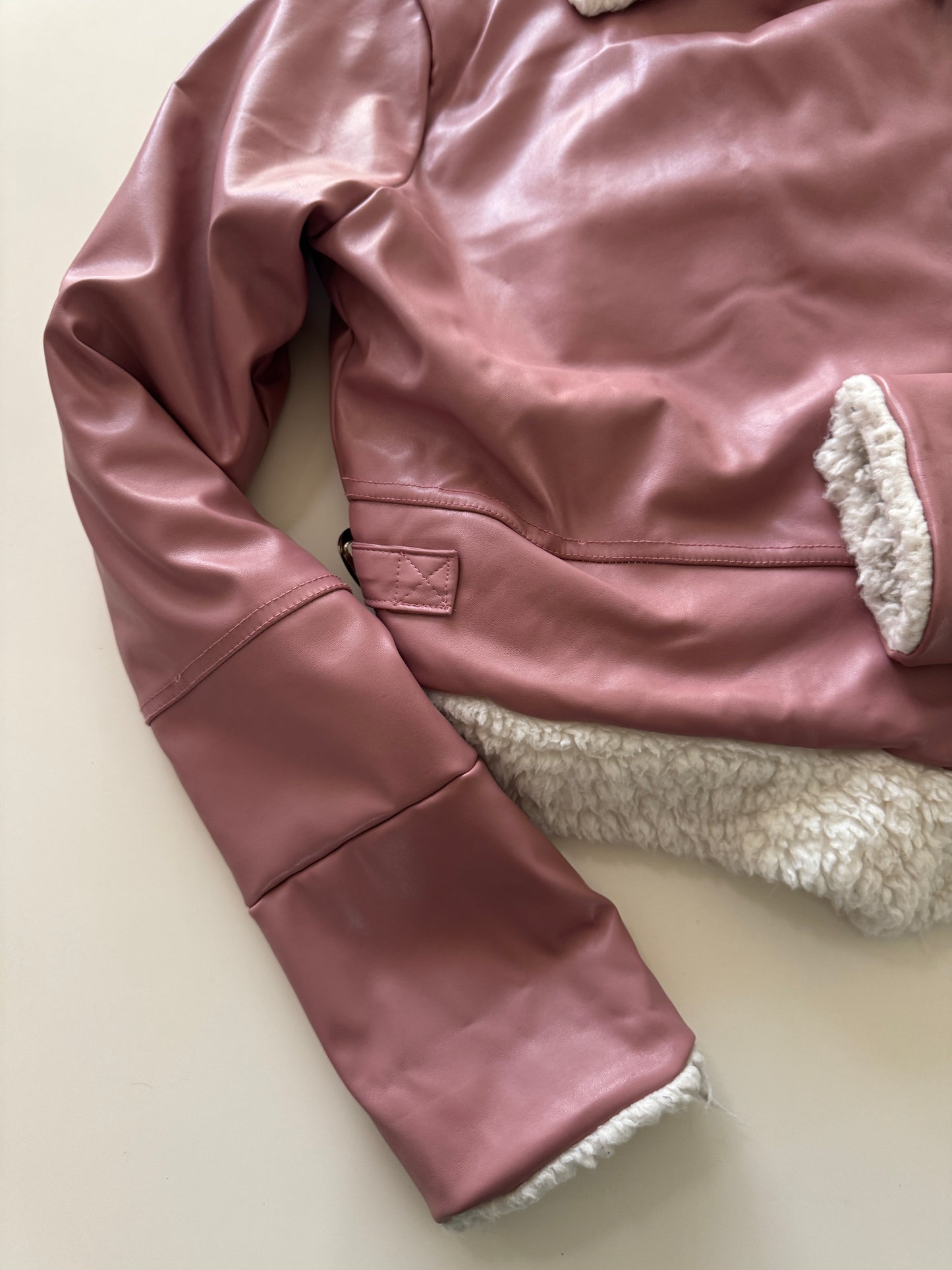 Chaqueta de vinipiel rosa, Talla XS, Mujer