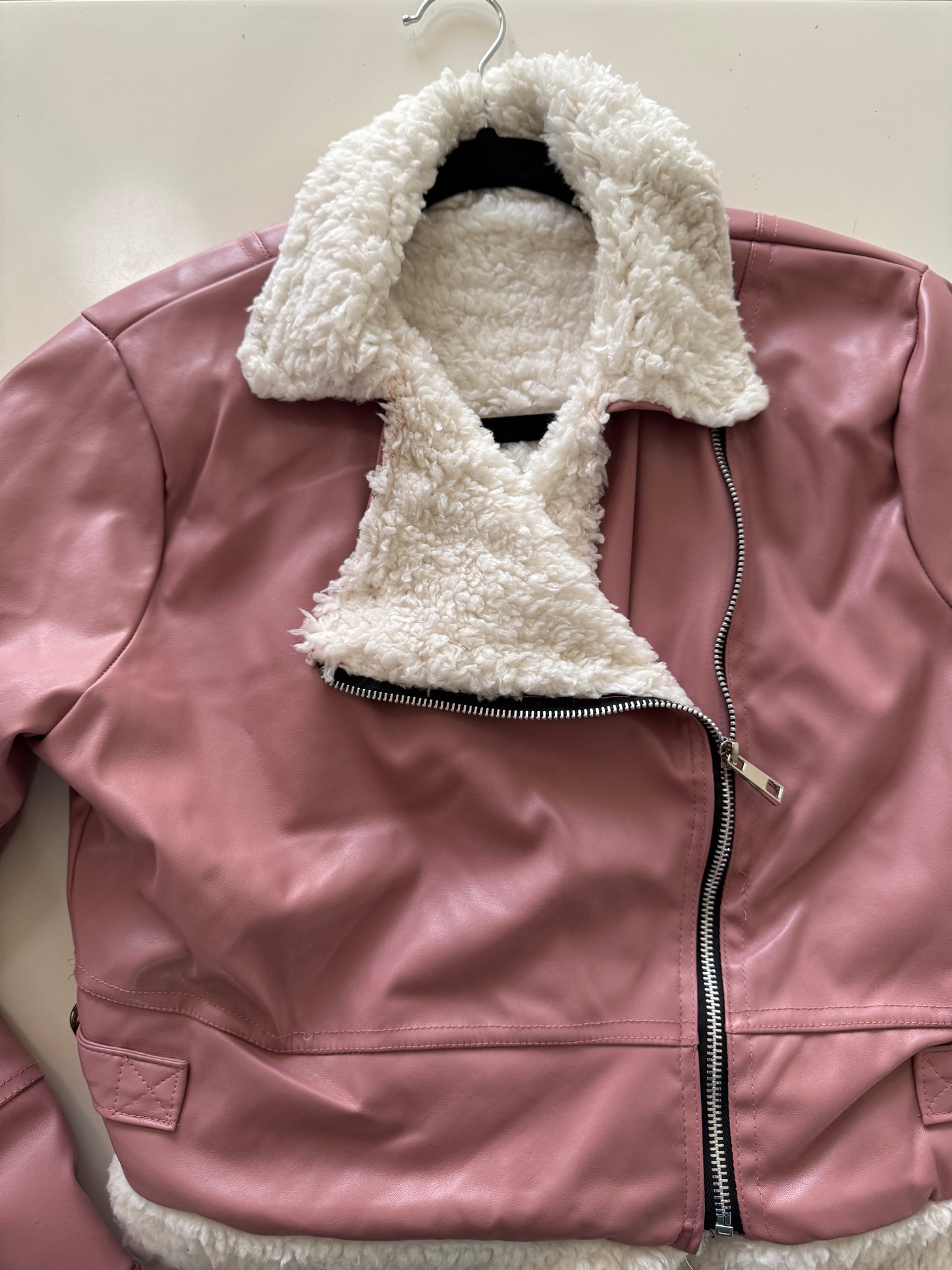 Chaqueta de vinipiel rosa, Talla XS, Mujer