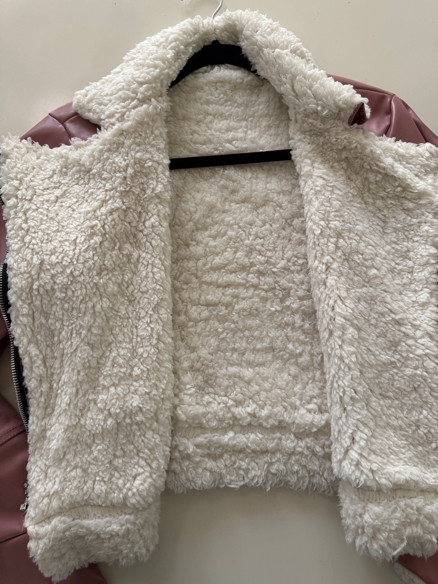 Chaqueta de vinipiel rosa, Talla XS, Mujer