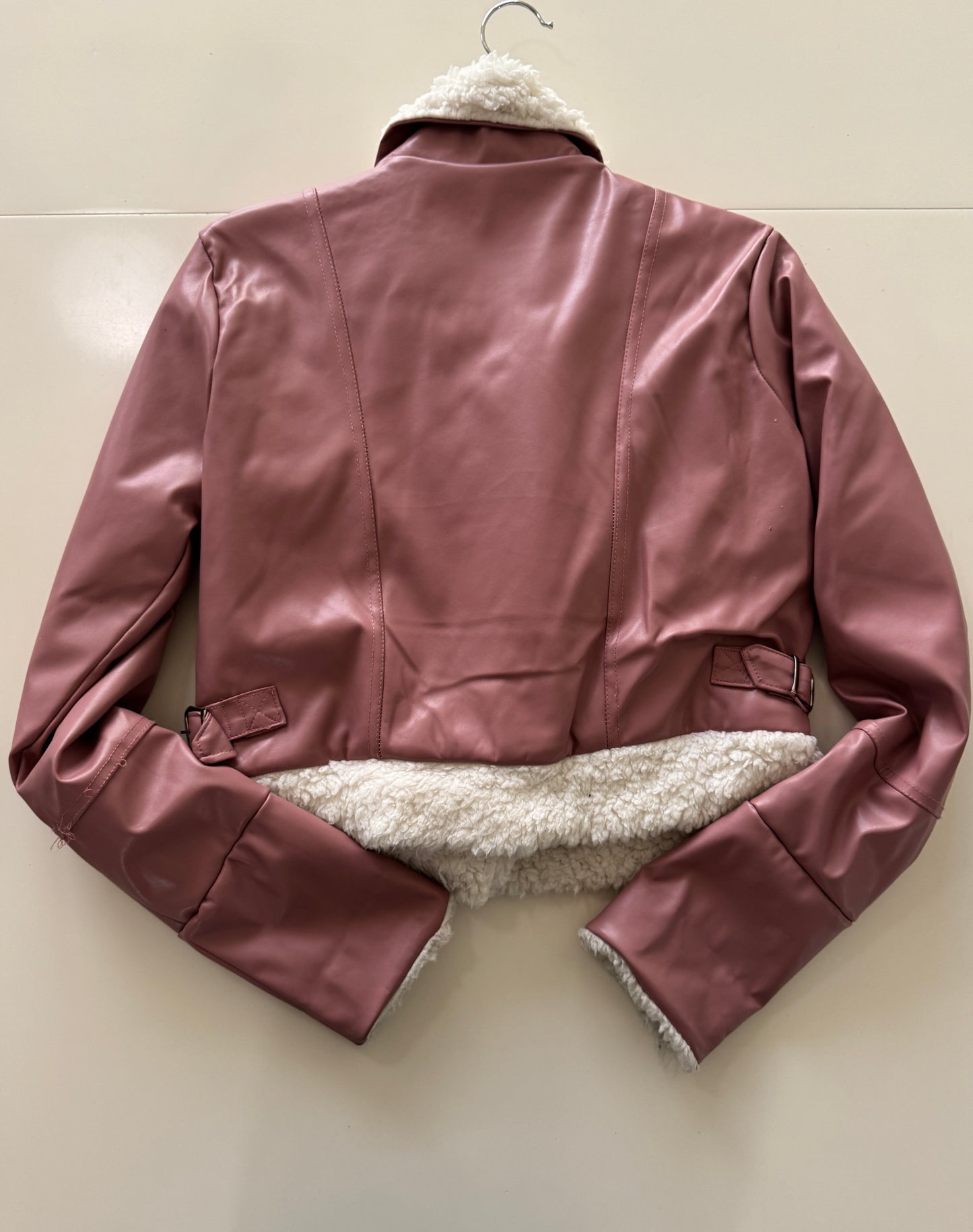 Chaqueta de vinipiel rosa, Talla XS, Mujer
