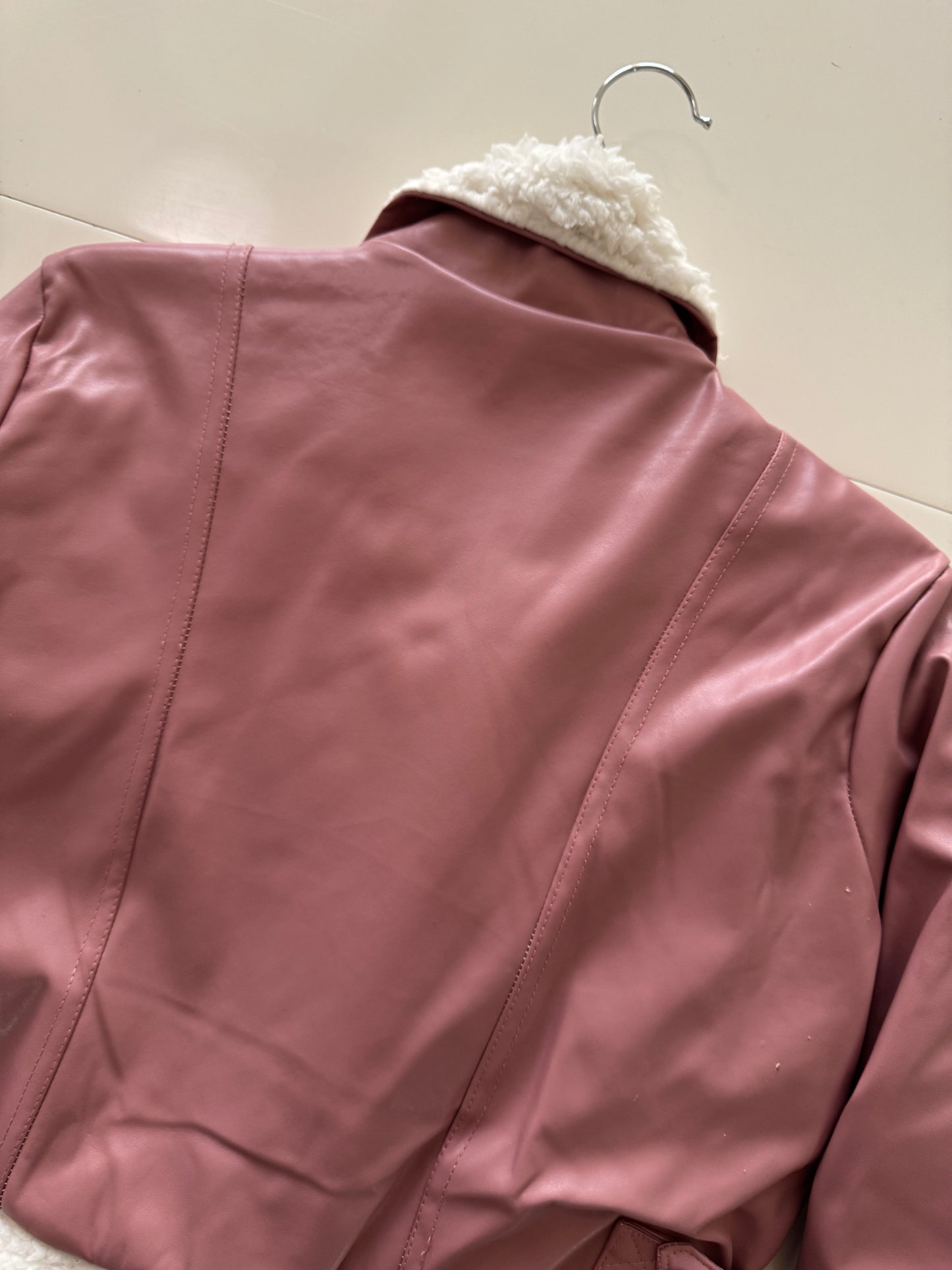 Chaqueta de vinipiel rosa, Talla XS, Mujer