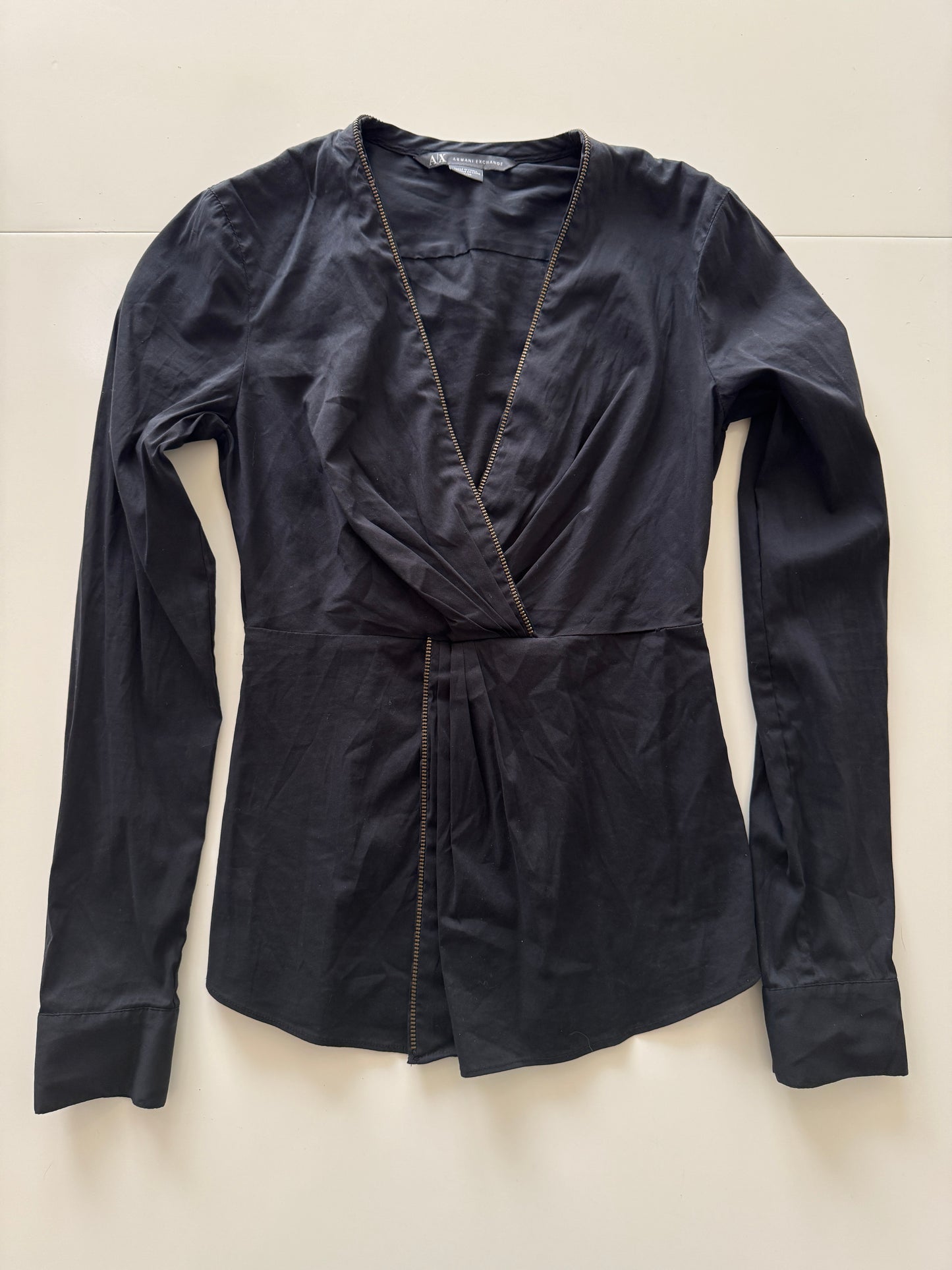 Blusa negra cruzada, Talla Xs, Mujer, A/X Armani Exchange