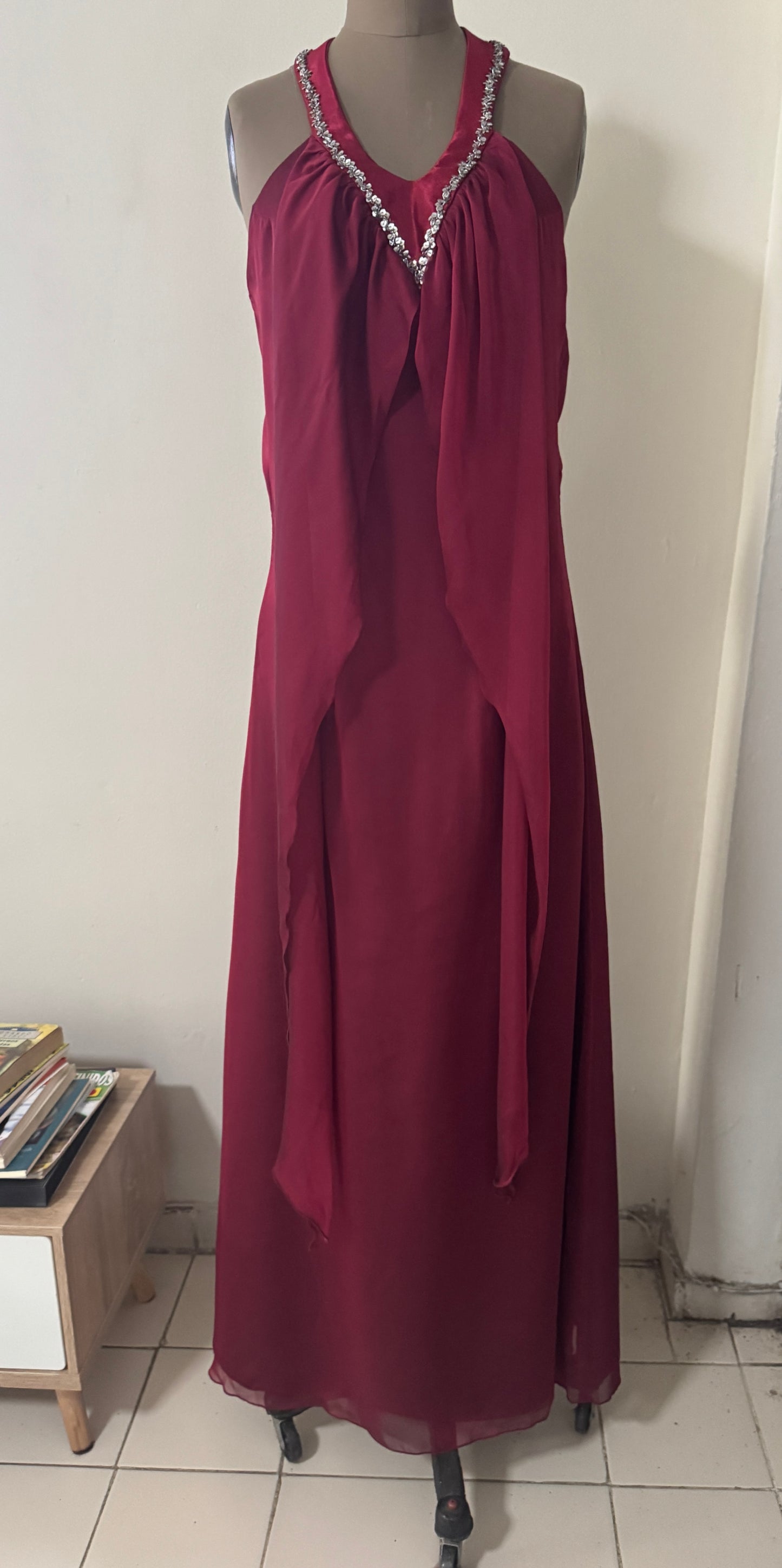 Vestido de fiesta color vino, Talla S, Mujer