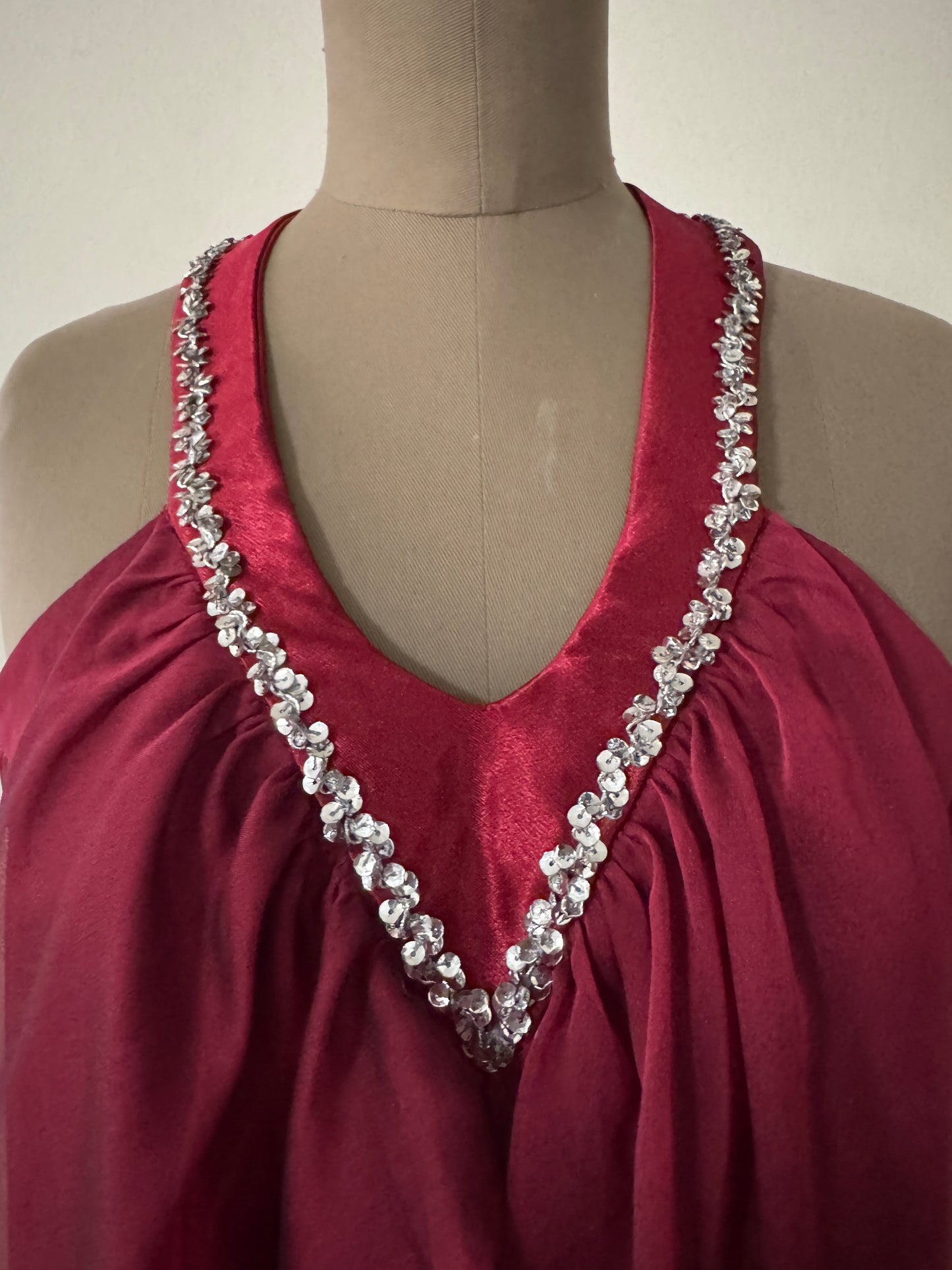 Vestido de fiesta color vino, Talla S, Mujer