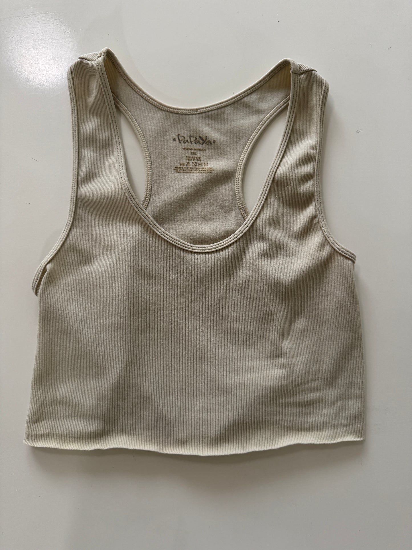 Playera beige recortada, Talla M/L, Mujer, Papaya