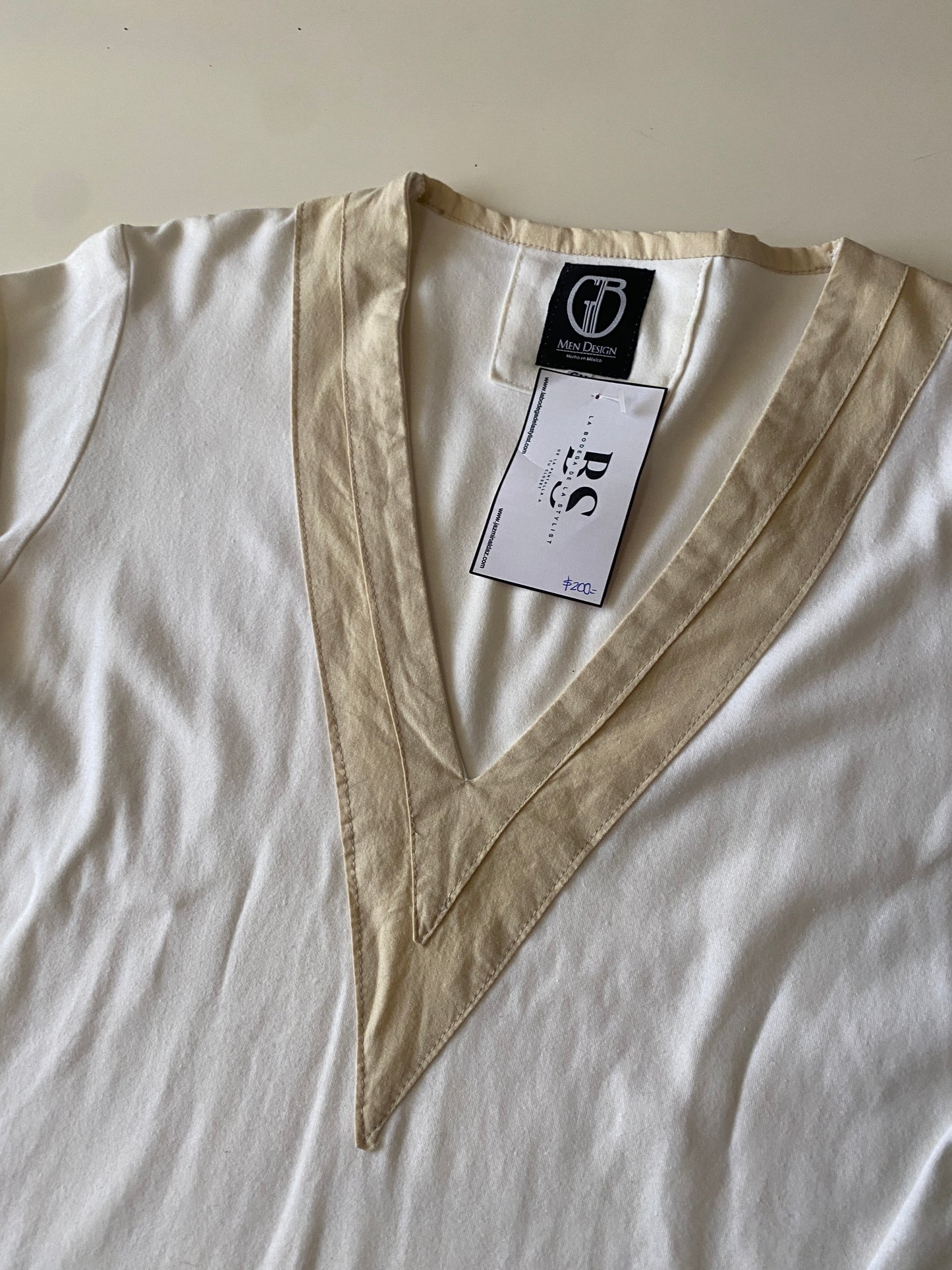 Playera etnica beige, Talla S, Hombre