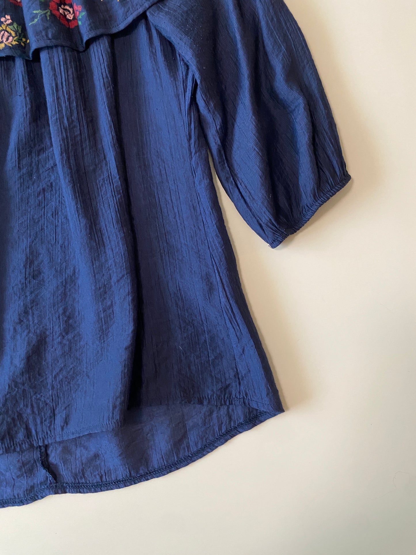 Blusa campesina azul, Talla S, Mujer