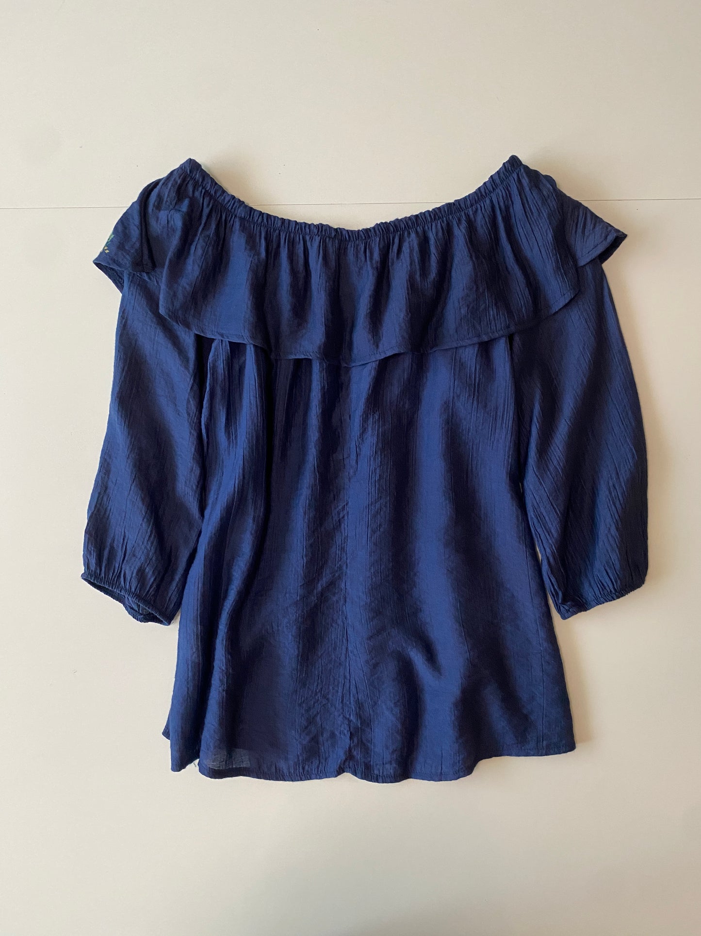 Blusa campesina azul, Talla S, Mujer