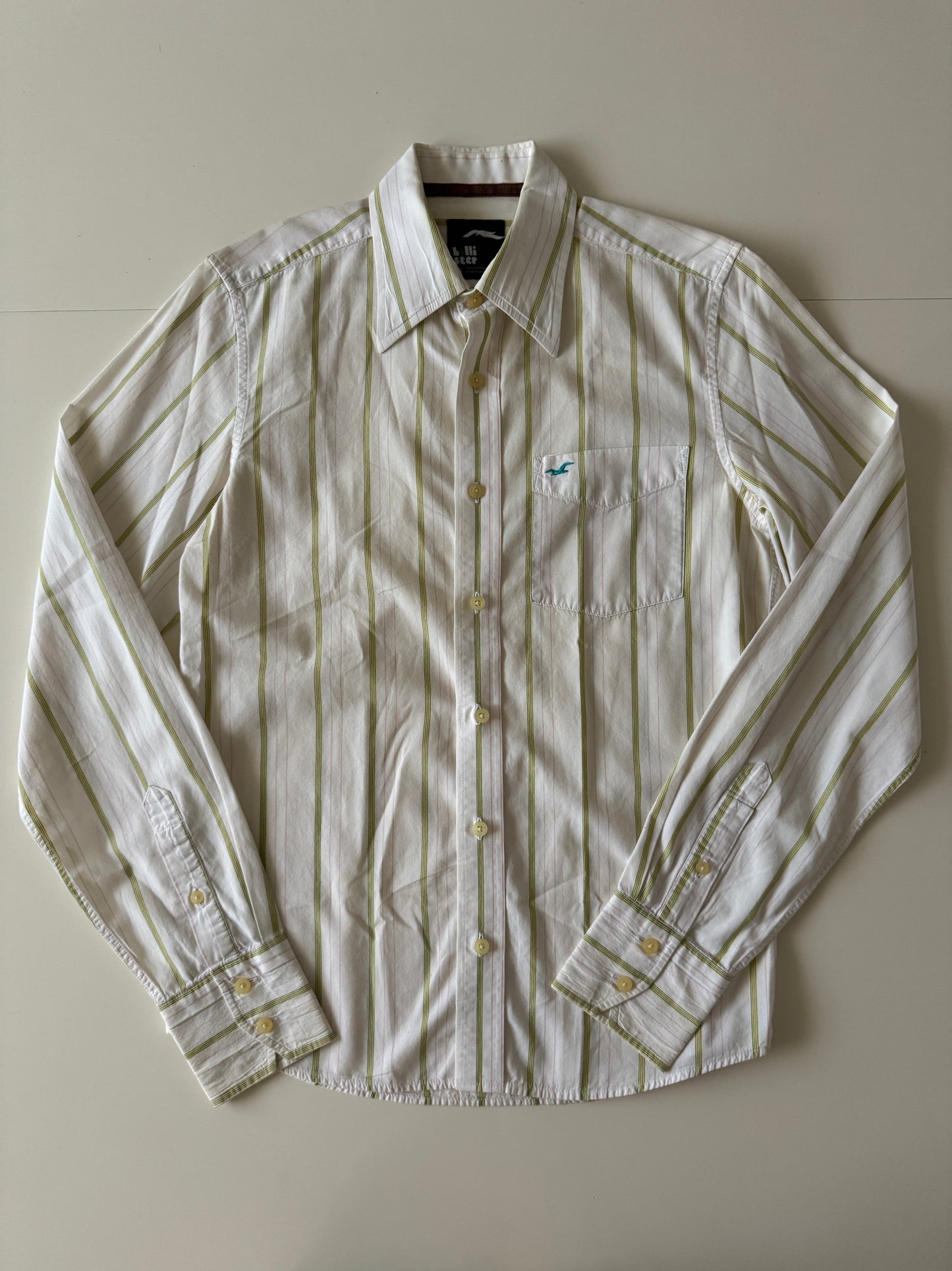 Camisa de rayas beige, Talla S, Hombre